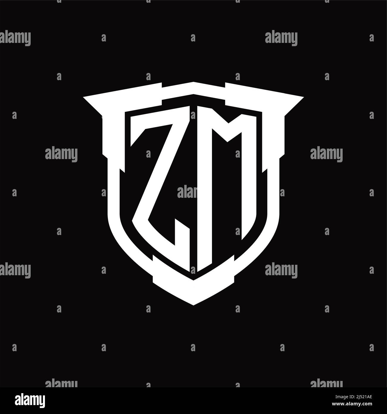 ZM Logo monogram letter with shield shape design template Stock Vector