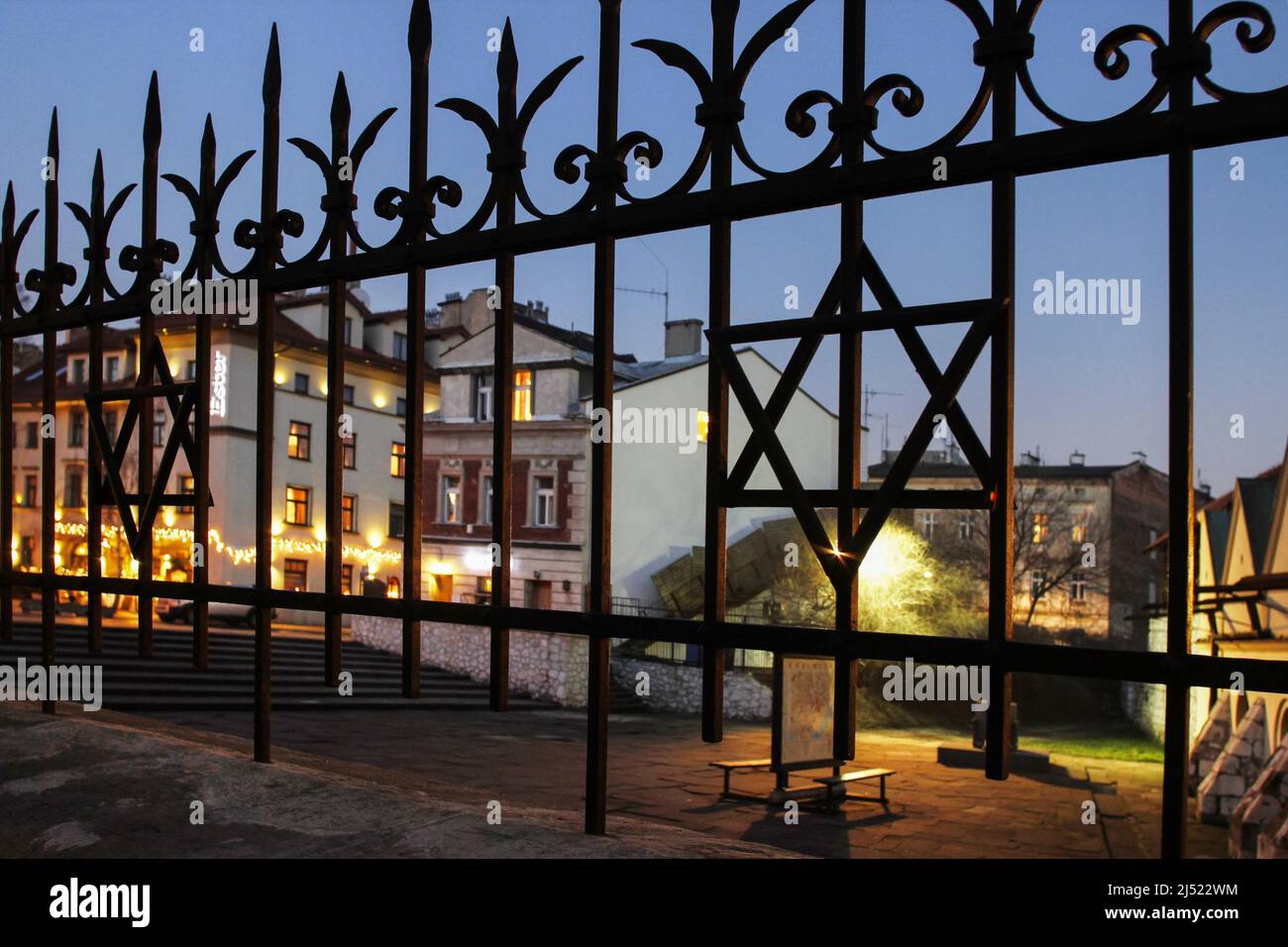kazimierz-former-jewish-quarter-of-krakow-seen-through-the-iron-fence