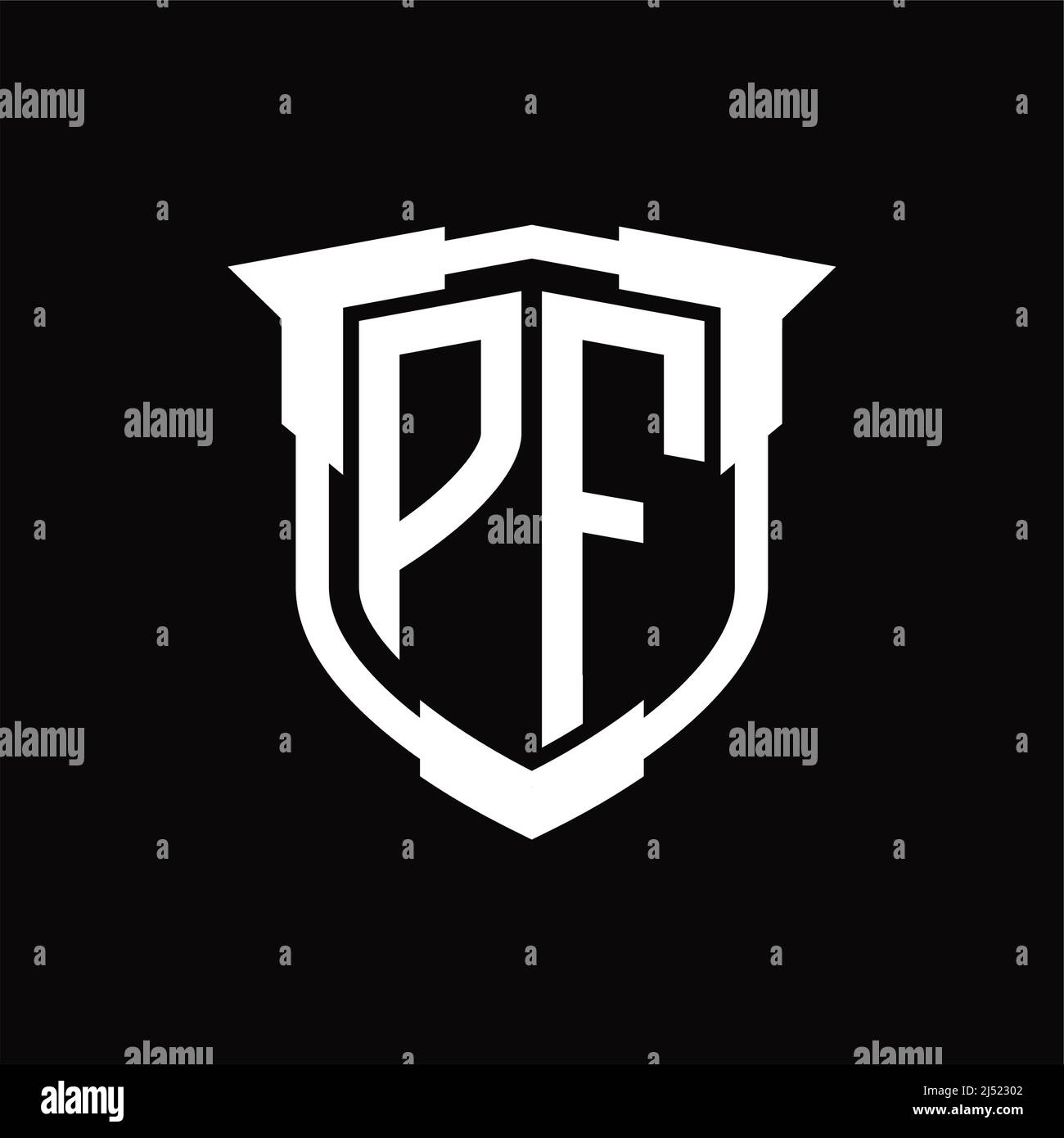 PF Logo monogram letter with shield shape design template Stock Vector