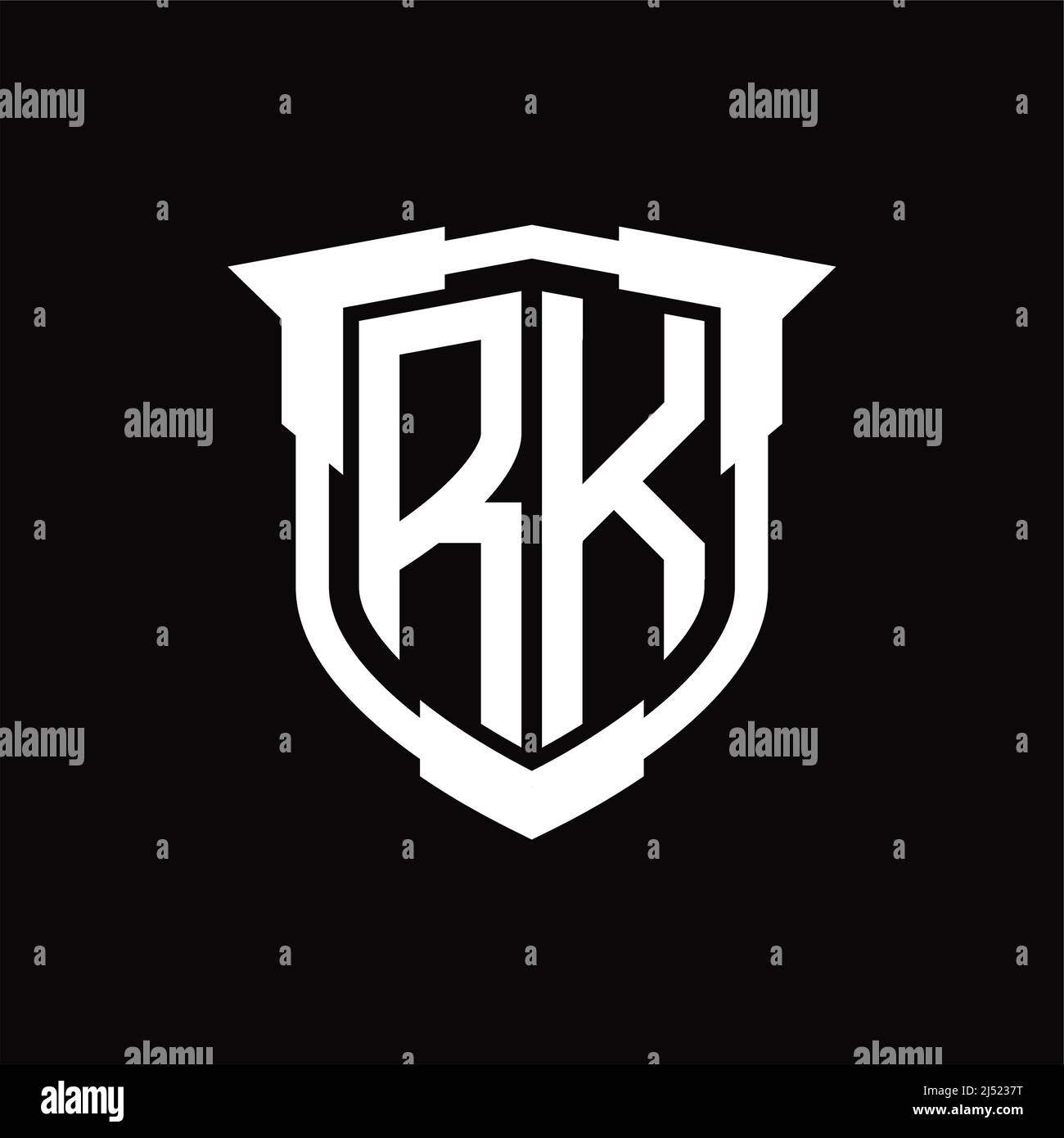 RK Logo monogram letter with shield shape design template Stock Vector