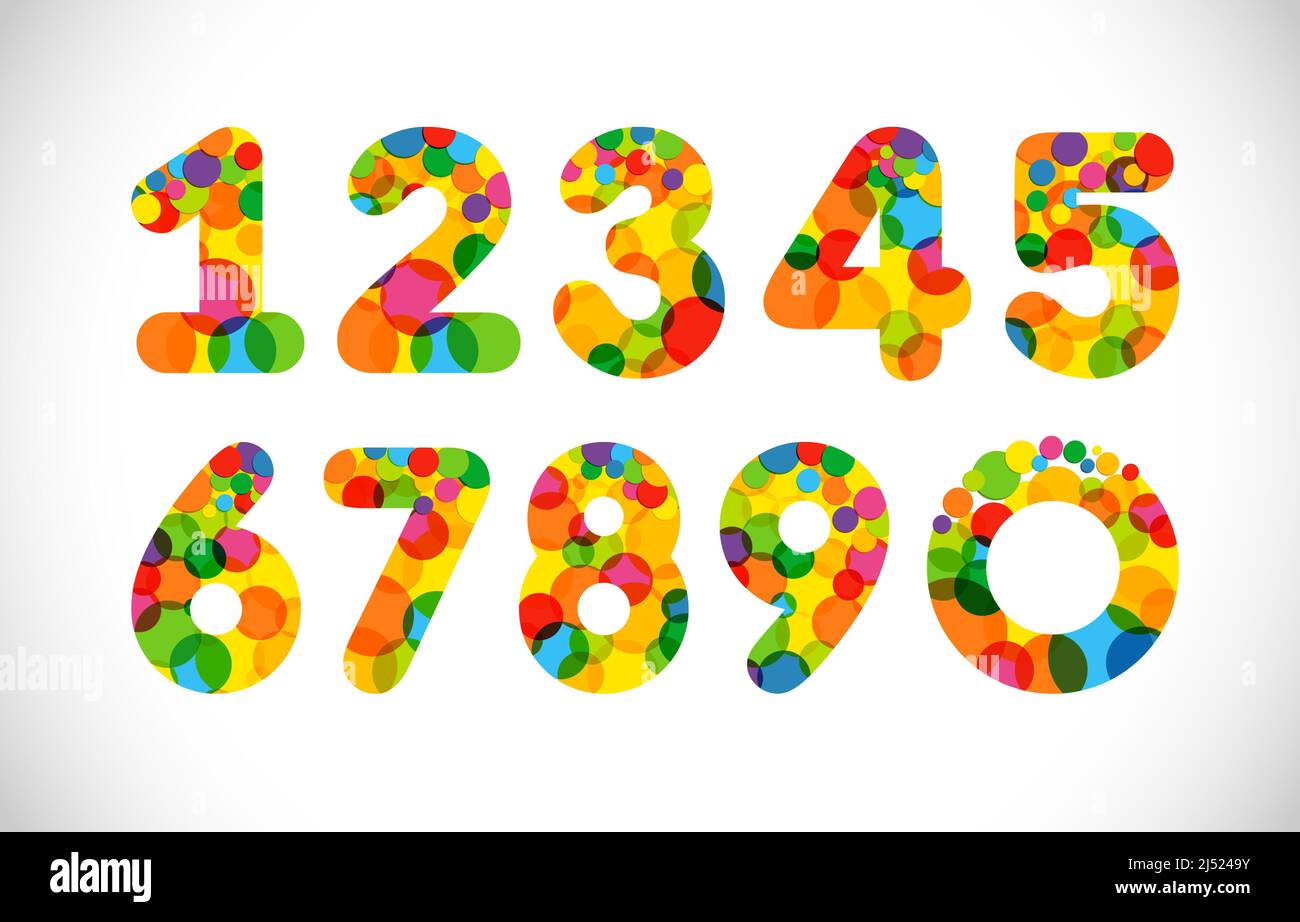 Funny hand drawn set of cartoon styled font colorful numbers one