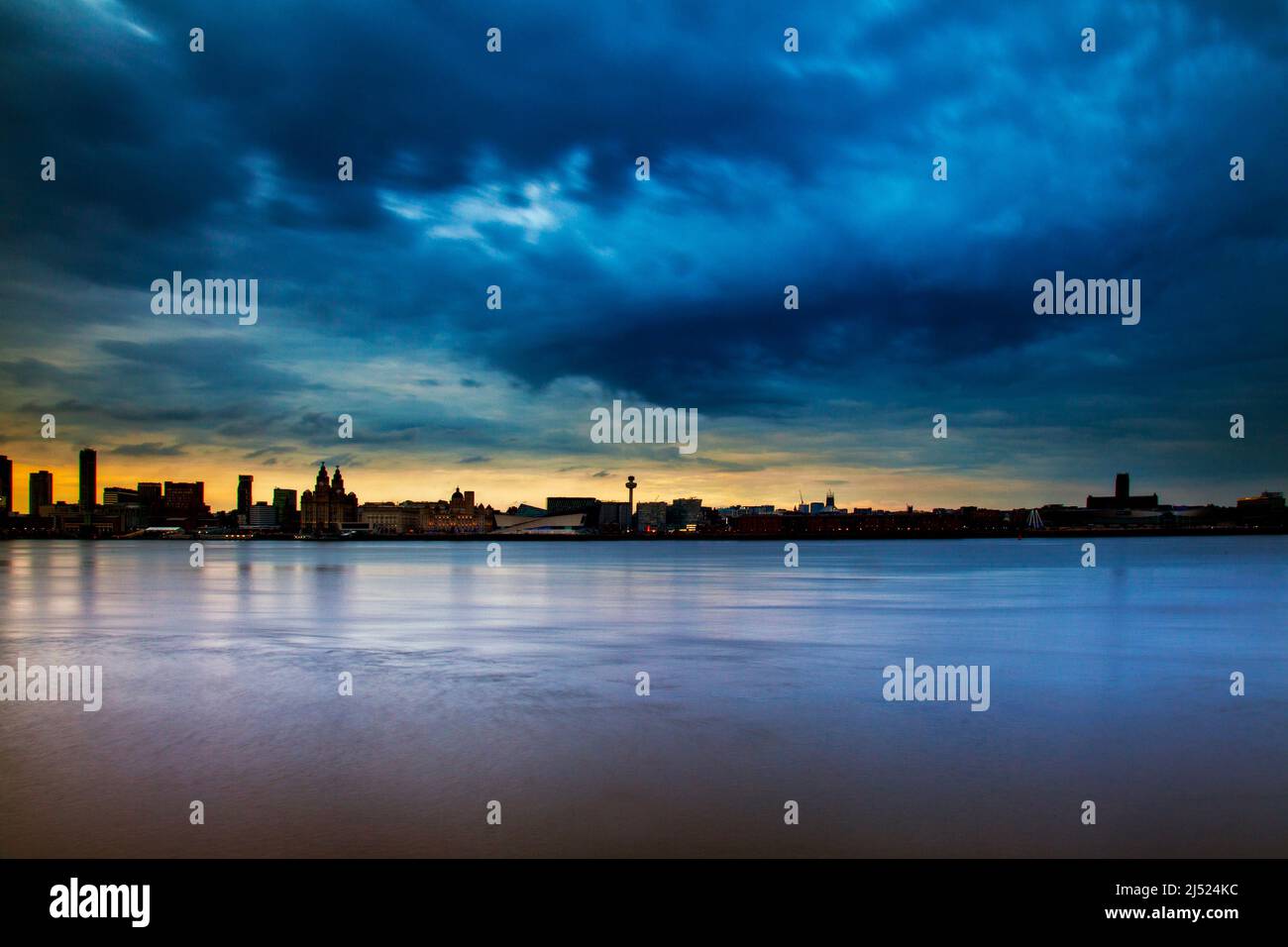 Liverpool water front with dramatic skyline Stock Photo