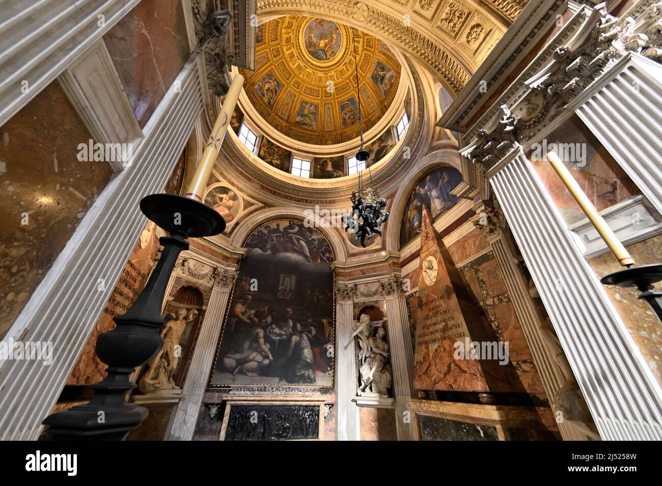 Rome. Italy. Basilica di Santa Maria del Popolo. The Chigi Chapel (La Cappella Chigi).  Banker Agostino Chigi commissioned Raphael to design and decor Stock Photo