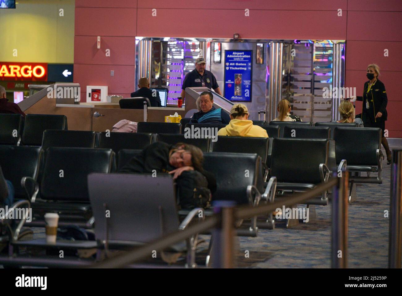 Las Vegas, NV, USA. 19th Apr, 2022. View of maskless travelers as the