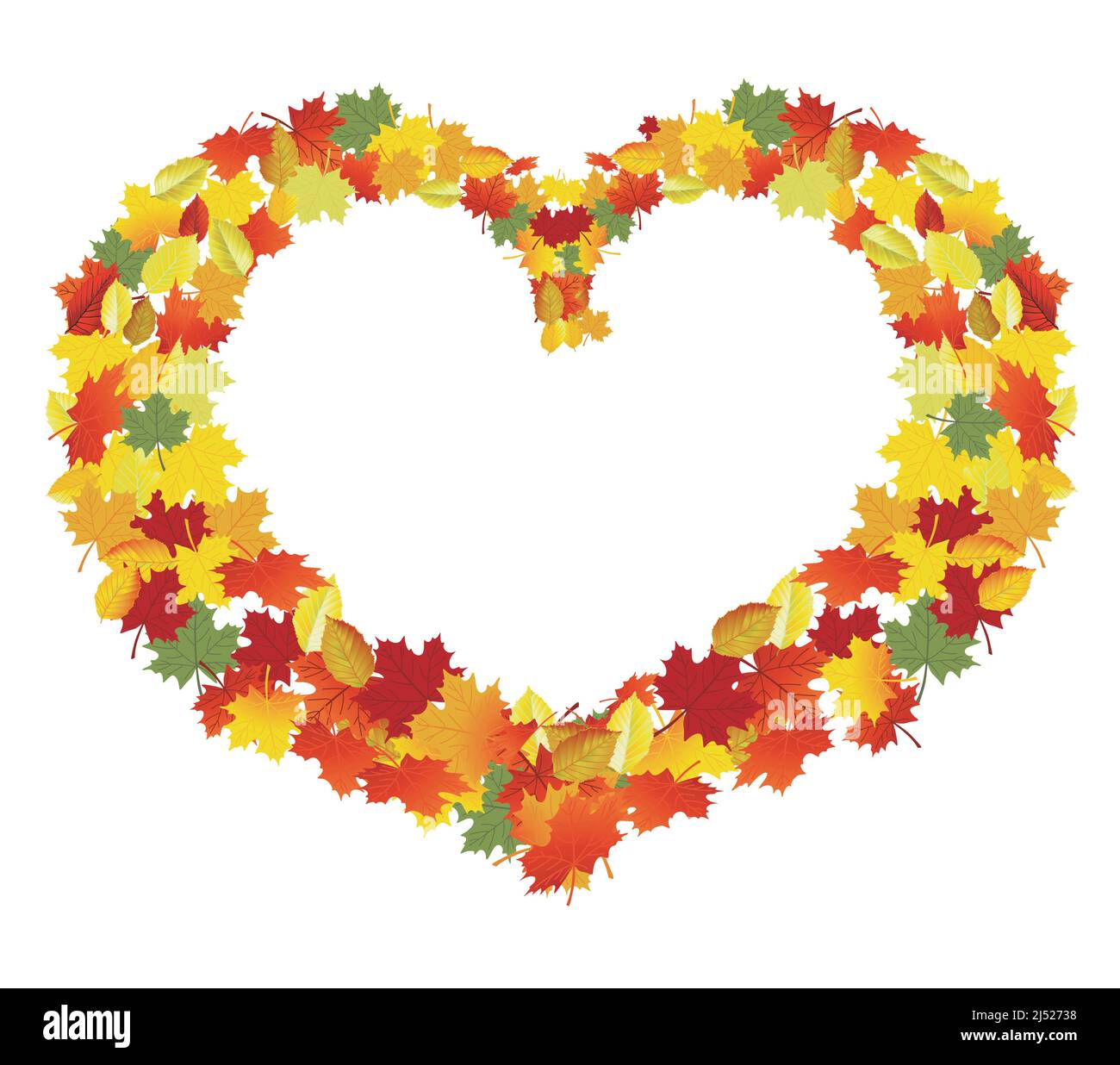 Autumn leaves in heart shape,  illustration on white background. Stock Vector