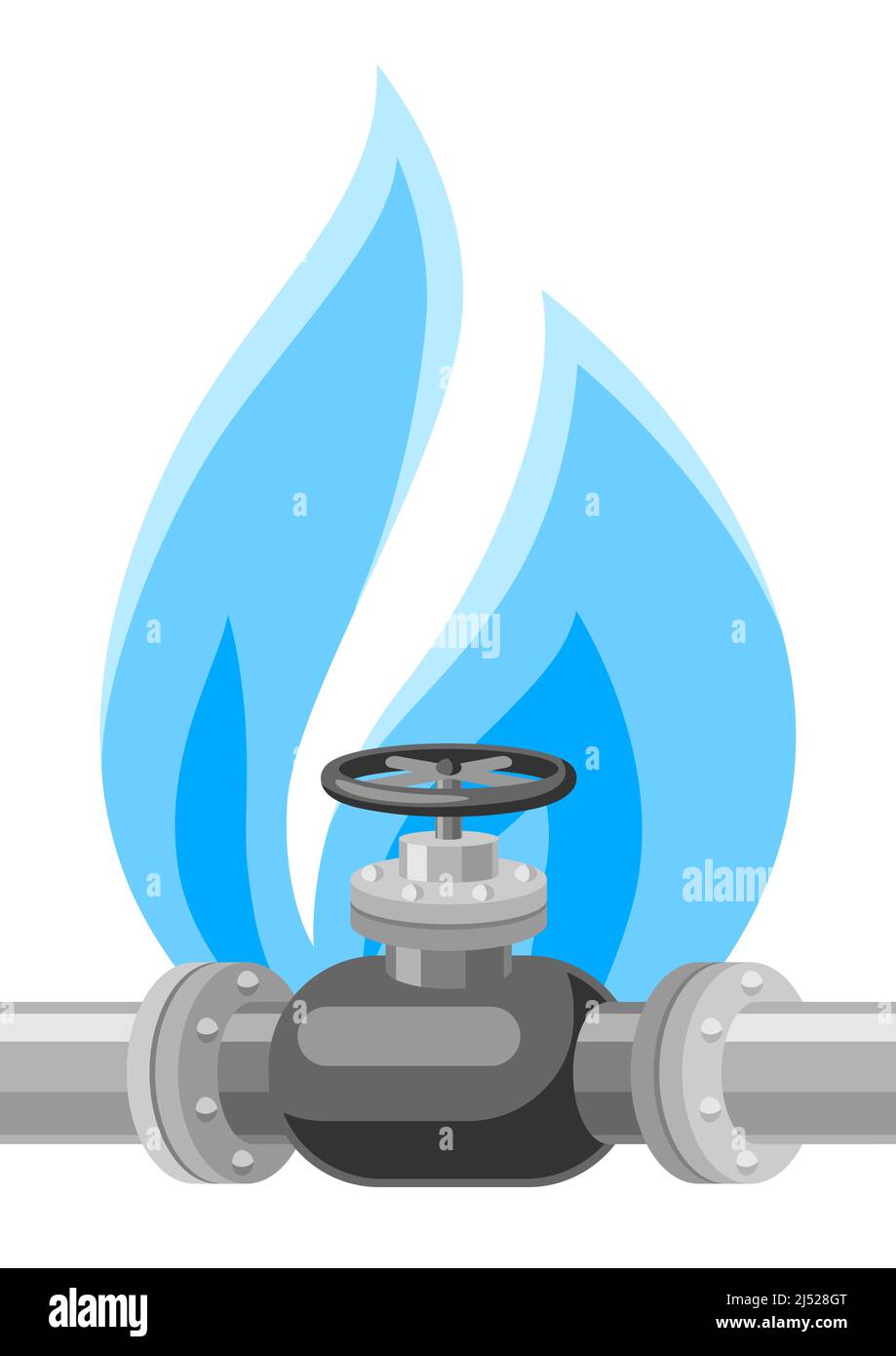 Illustration of shut off valve on natural gas pipe. Industrial and business stylized image. Stock Vector