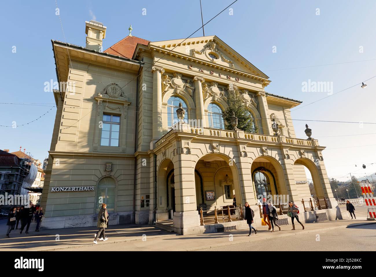 Bern, Switzerland - December 26, 2015: The building with a visible sign of Casino on it, was built in 1909, in fact it is a concert house (Kultur Casi Stock Photo