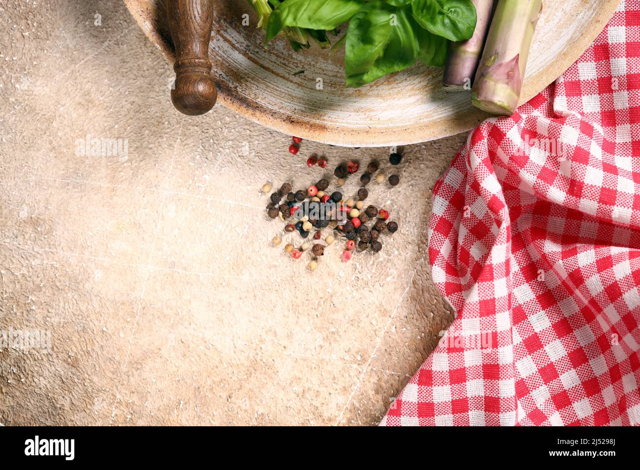 organic rustic food background with checkered napkin Stock Photo - Alamy