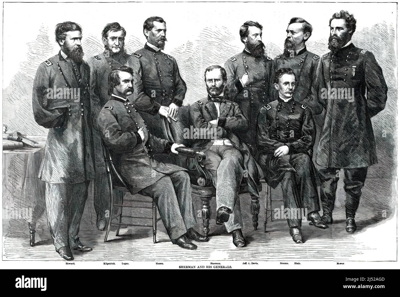 William Tecumseh Sherman and his generals in the American Civil War. 19th century illustration. Stock Photo