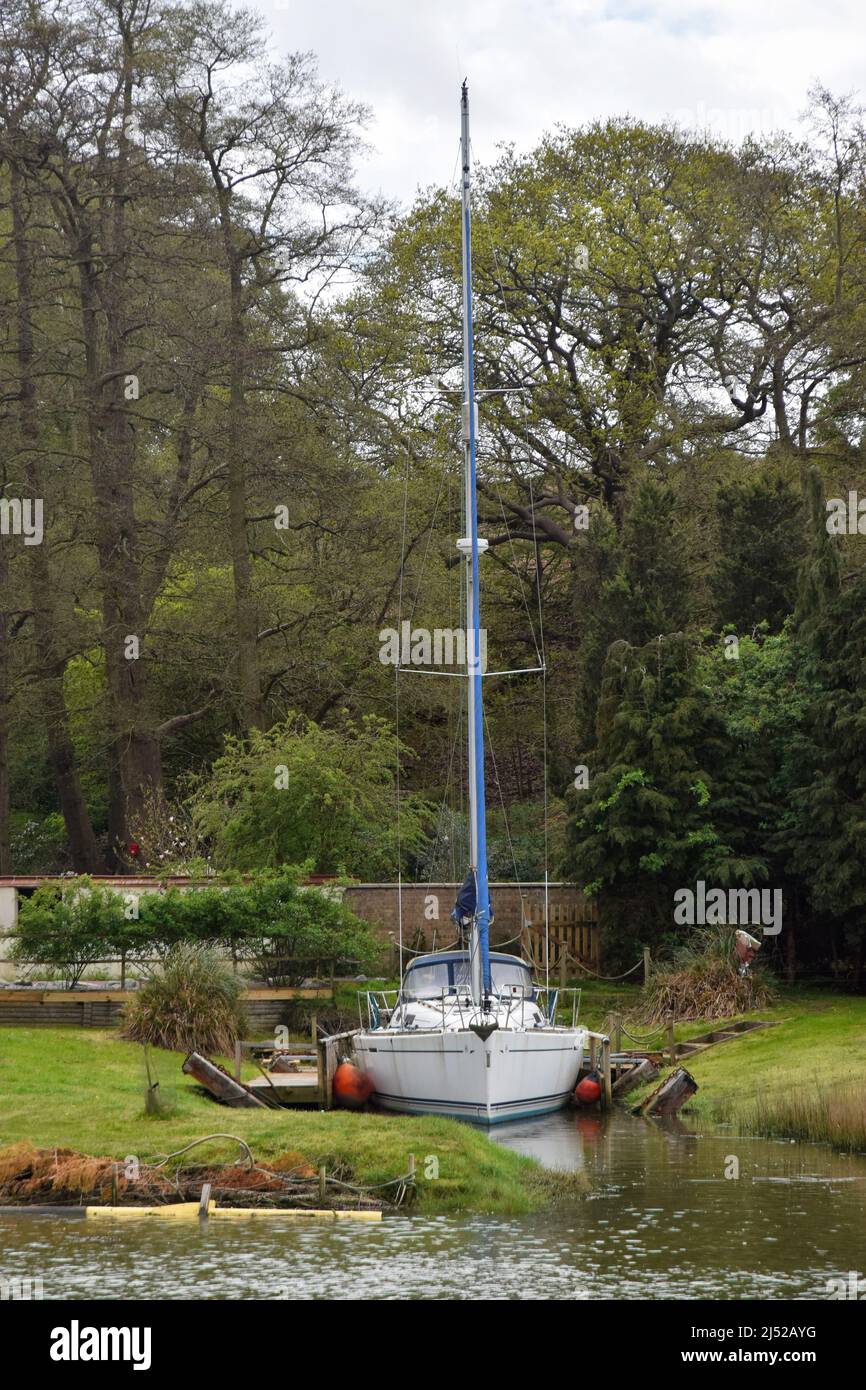 yacht in private mooring, river deben, suffolk, england Stock Photo Alamy