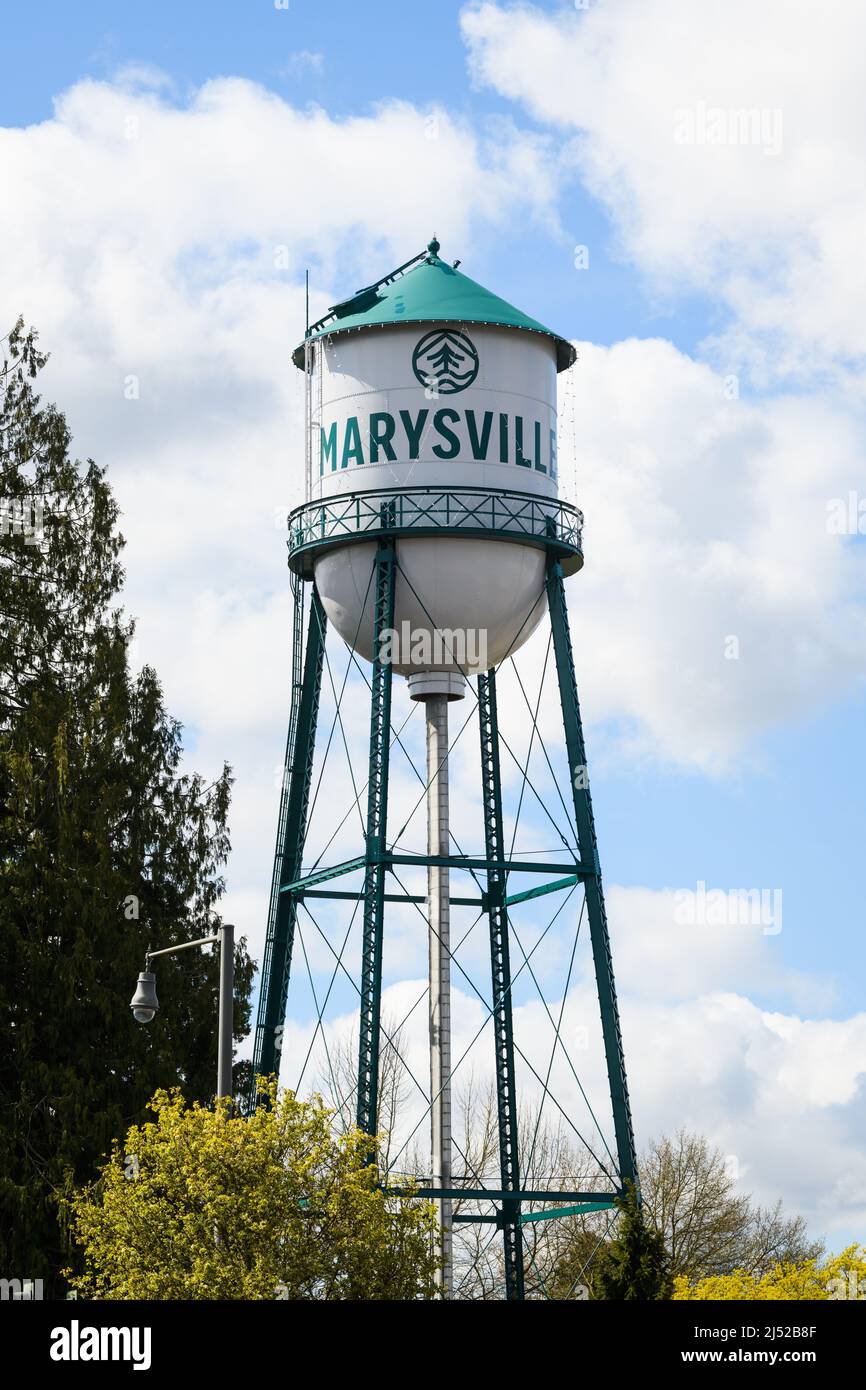 Marysville, WA, USA April 17, 2022; Historic water tower freshly