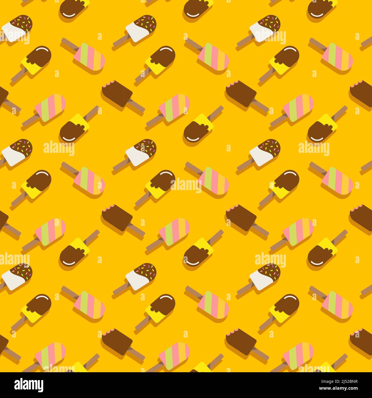 Colorful pattern with different delicious popsicles ice cream drawn in flat style Stock Vector