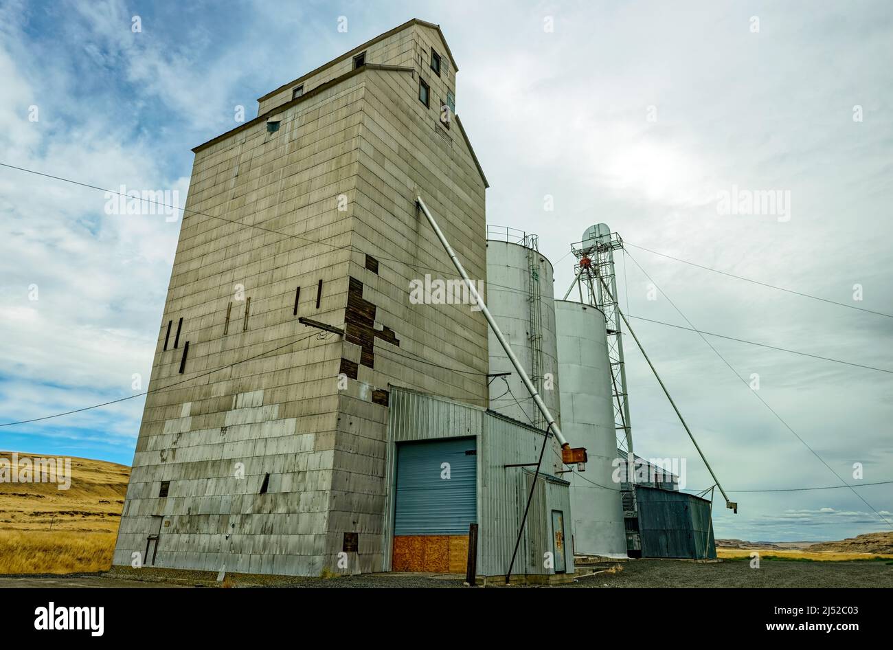 Bins at a grain elevator on the Palouse, central Washington state, USA