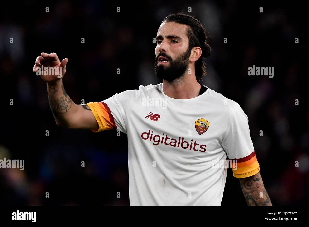 Sergio Oliveira of AS Roma reacts during the Serie A football match between SSC Napoli and AS Roma at Diego Armando Maradona stadium in Napoli (Italy) Stock Photo