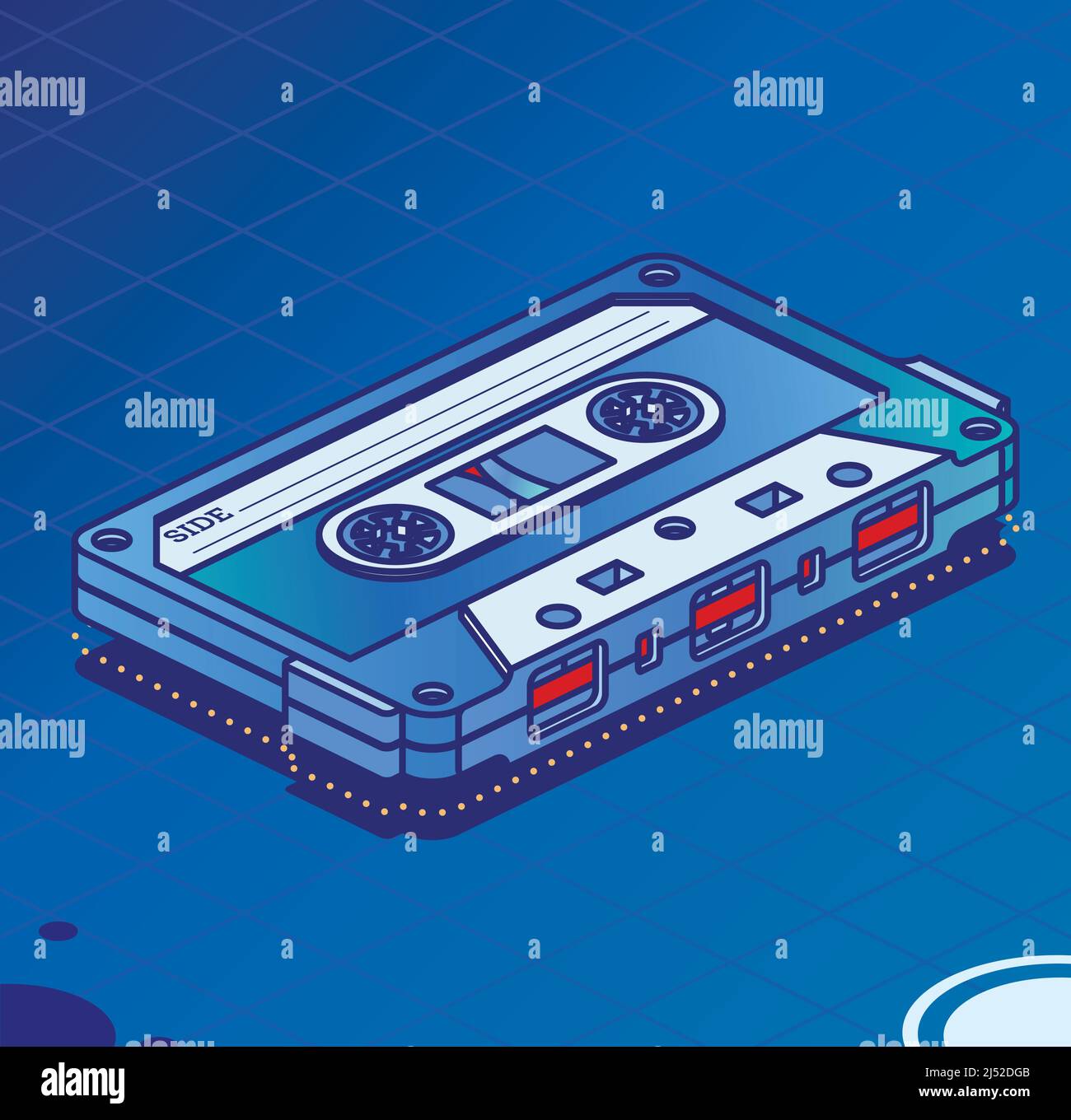 Retro Audio Cassette Tape. Isometric Outline Music Concept. Retro Device from 80s and 90s. Vector Illustration. Stock Vector