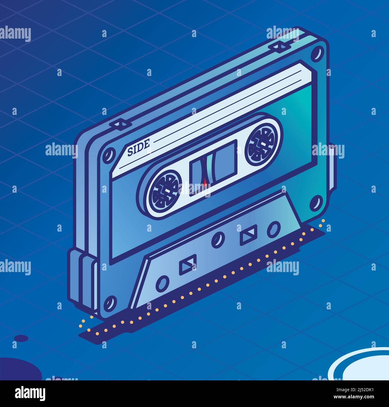Retro Audio Cassette Tape. Isometric Outline Music Concept. Retro Device from 80s and 90s on Blue. Vector Illustration. Stock Vector