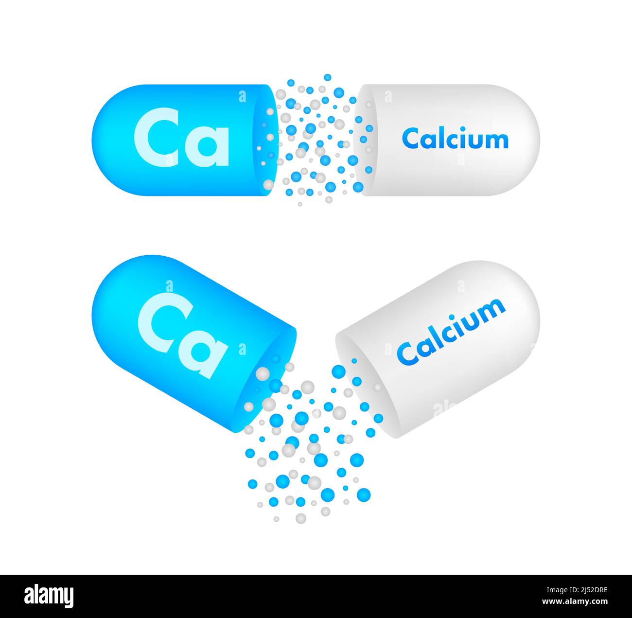 Blue Calcium On White Background Calcium Mineral Ca Pill Capsule Vector Stock Illustration
