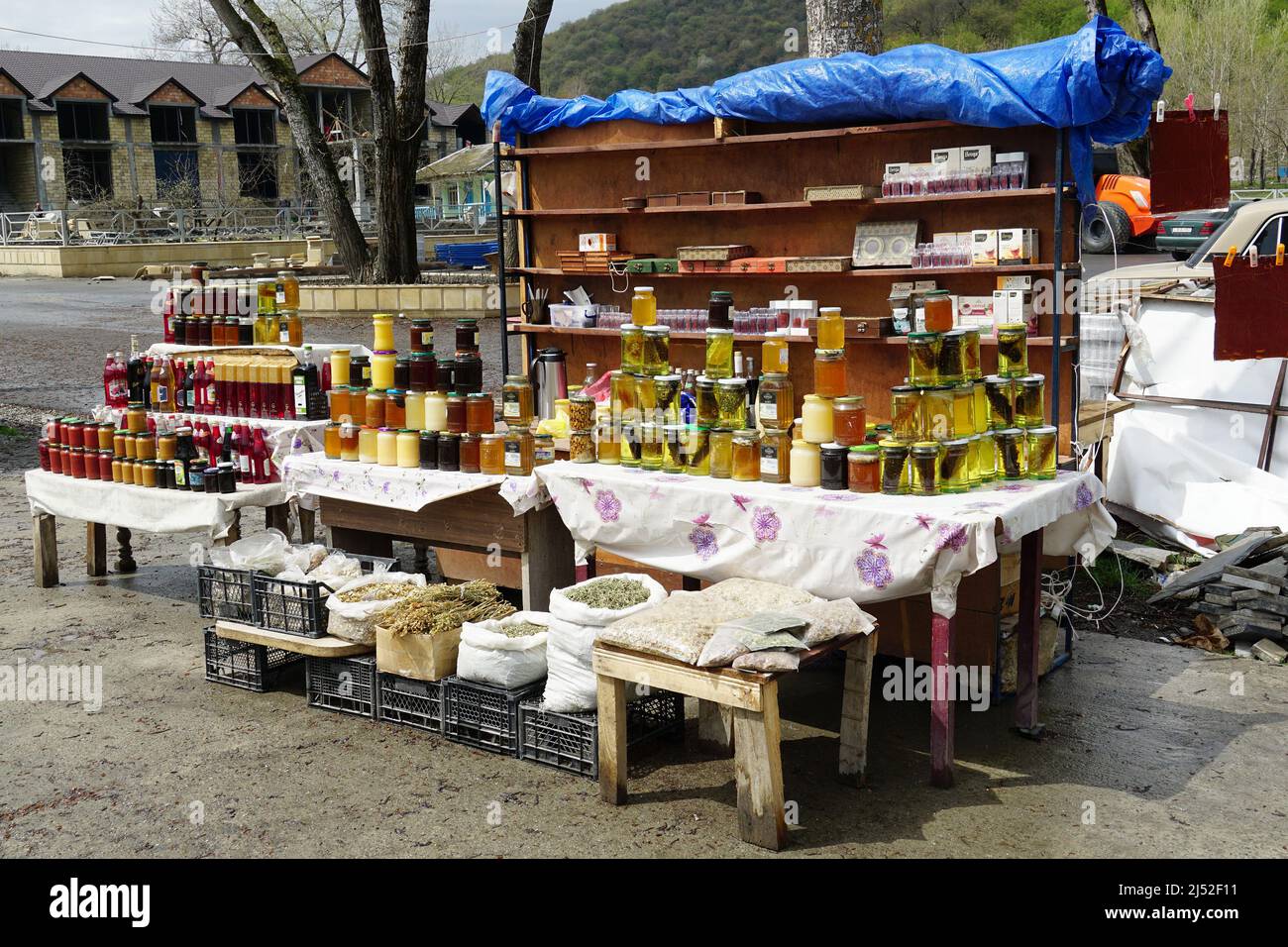 organic products, producer market, Nohur lake, Azerbaijan, Azərbaycan, Asia Stock Photo