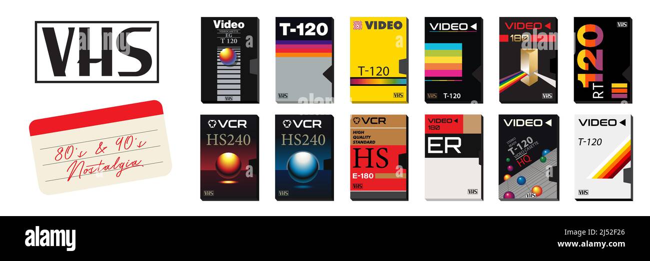 Collection Pack of Vintage VHS Covers for Blank Tapes. Retro technology