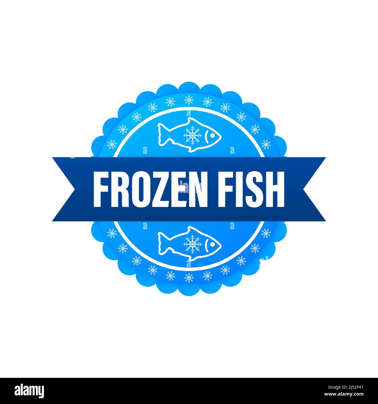 Frozen fish. Frosted organic seafood, food. Vector stock illustration