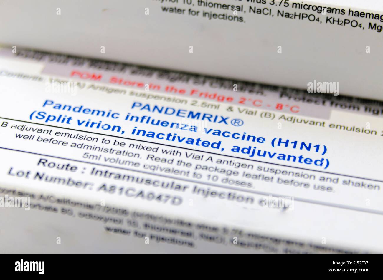 Boxes of Pandemrix, influenza vaccine for H1N1 (Swine Flu) Stock Photo