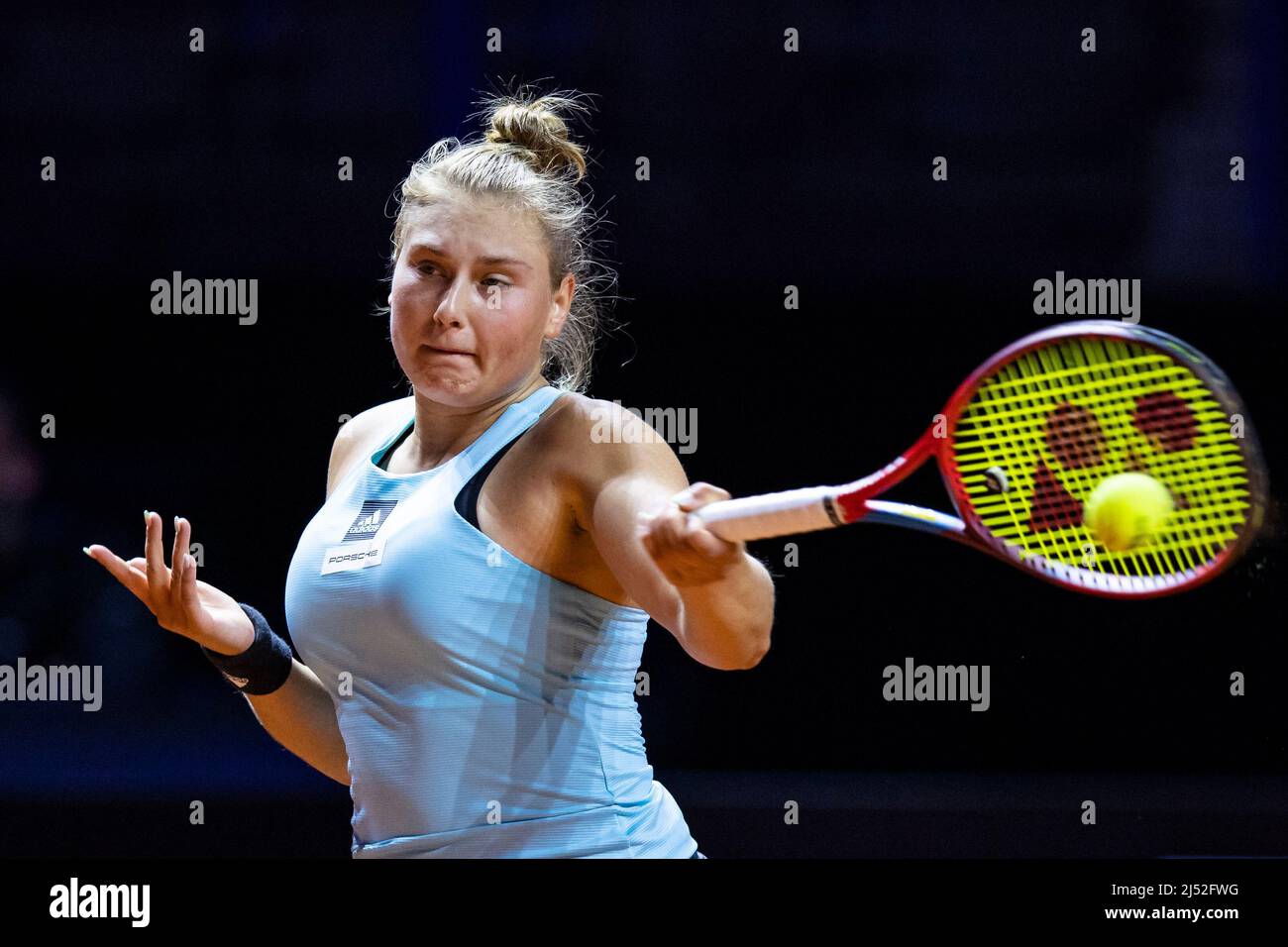 Stuttgart, Germany. 19th Apr, 2022. Tennis: WTA Tour - Stuttgart, singles,  women, 1st round, Rybakina (Kazakhstan) - Schunk (Germany). Nastasja Schunk  in action. Credit: Tom Weller/dpa/Alamy Live News Stock Photo - Alamy