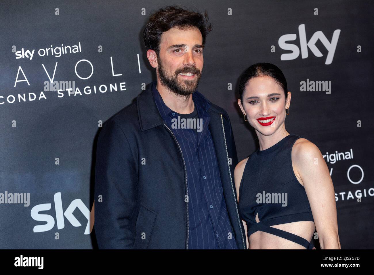 MILAN, ITALY - APRIL 07: Tomas Goldschmidt and Lodovica Comello attend the 'Diavoli' Tv Series Second Season Premiere at The Space Odeon on April 07, Stock Photo