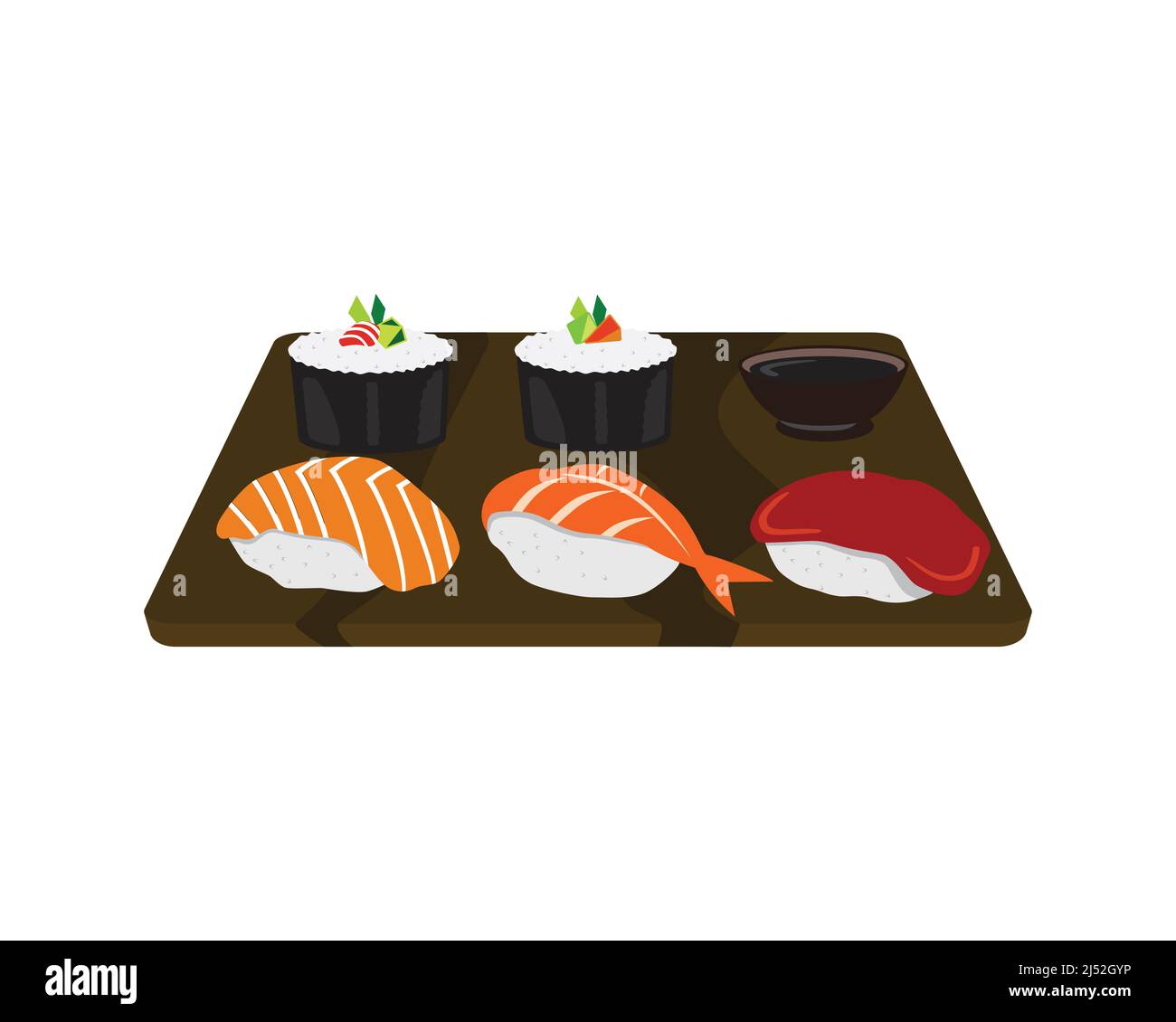 Sushi on the Wooden Plate Illustration Vector Stock Vector