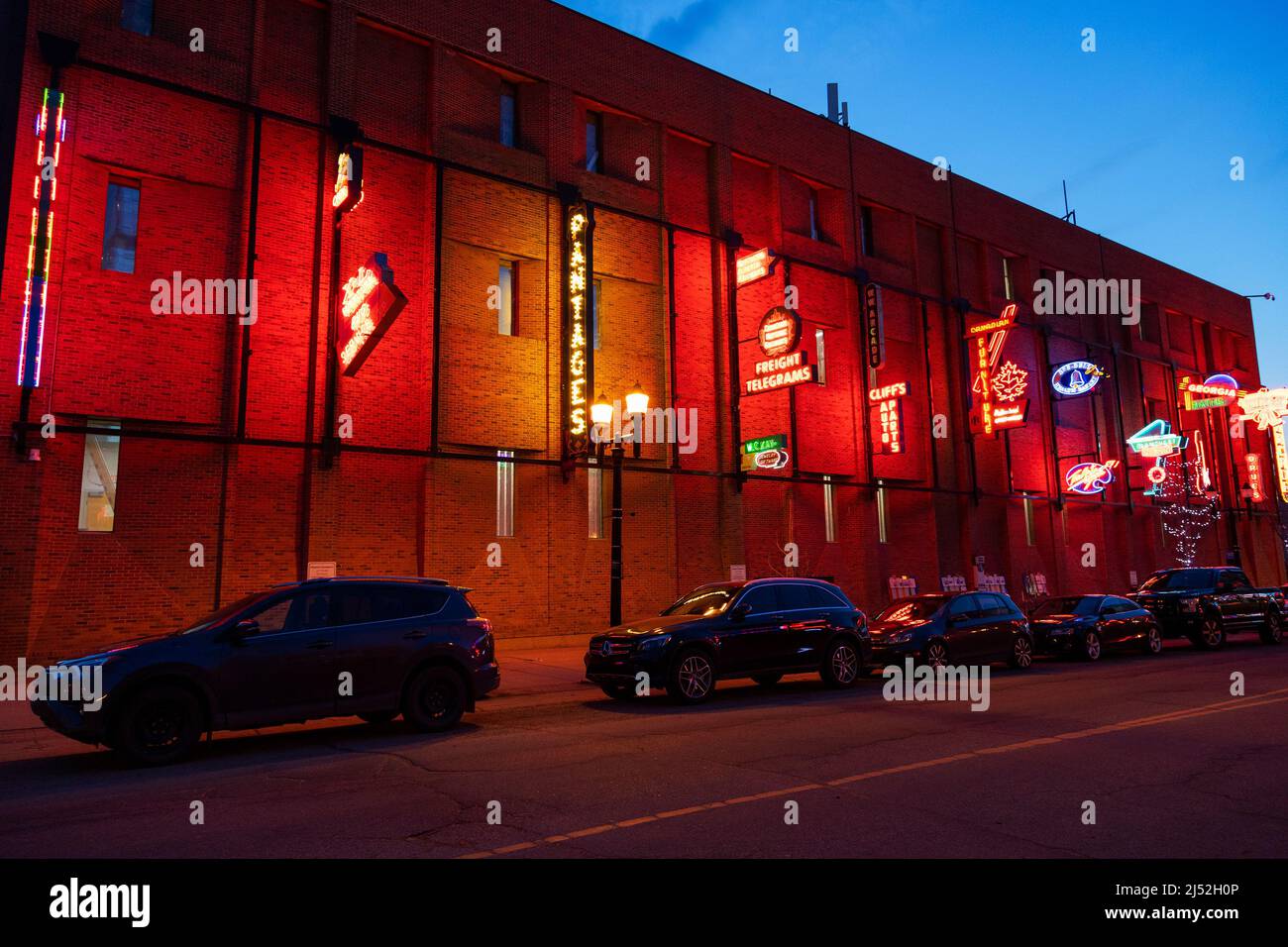 EDMONTON, CANADA APRIL 17, 2022 Free outdoor public Neon Sign Museum