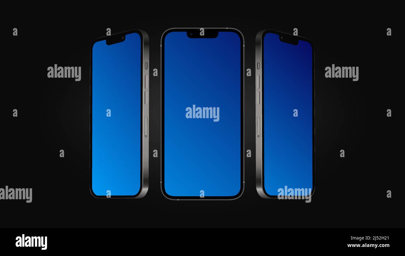 Realistic Smartphone Mockup. Dark Device Template from Different Angles. Vector illustration Stock Vector