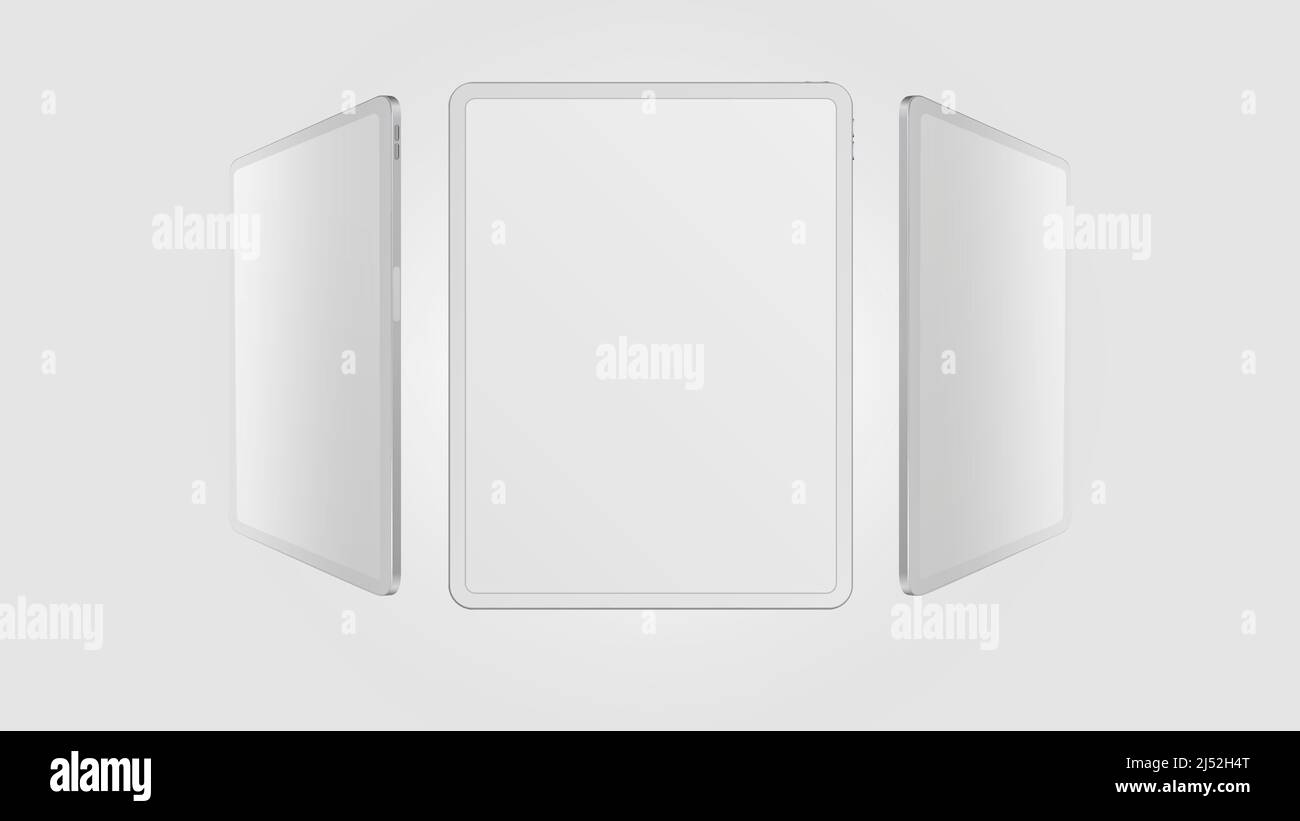White Tablet from Different Angles. Editable Mockup. Vector illustration Stock Vector