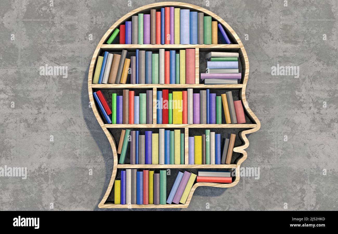 Bookshelf in head shape World of knowledge Stock Photo Alamy