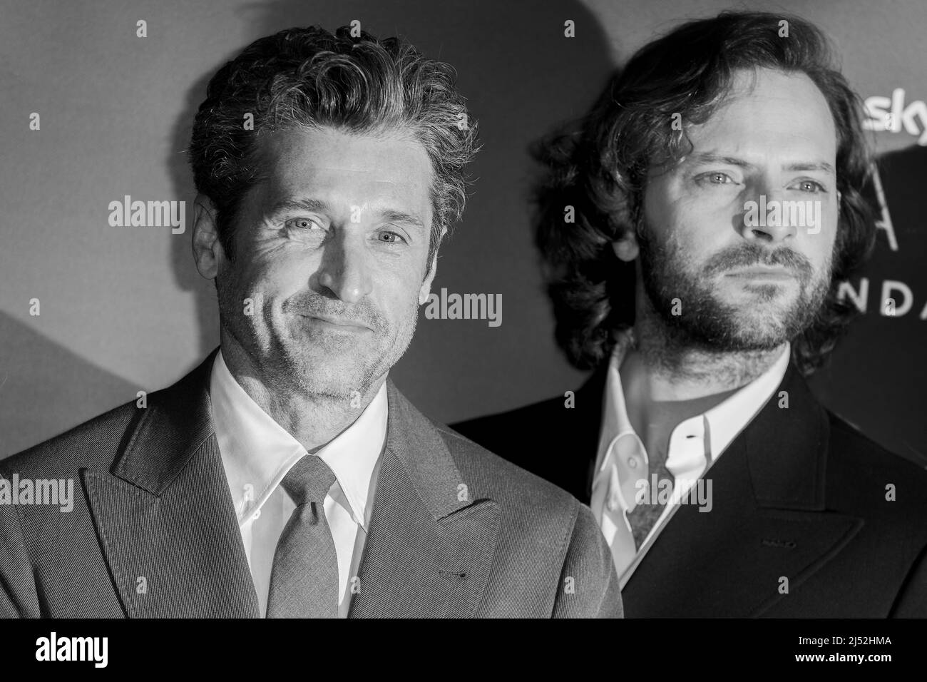 MILAN, ITALY - APRIL 07:  Patrick Dempsey and Alessandro Borghi attend the 'Diavoli' Tv Series Second Season Premiere at The Space Odeon on April 07, Stock Photo