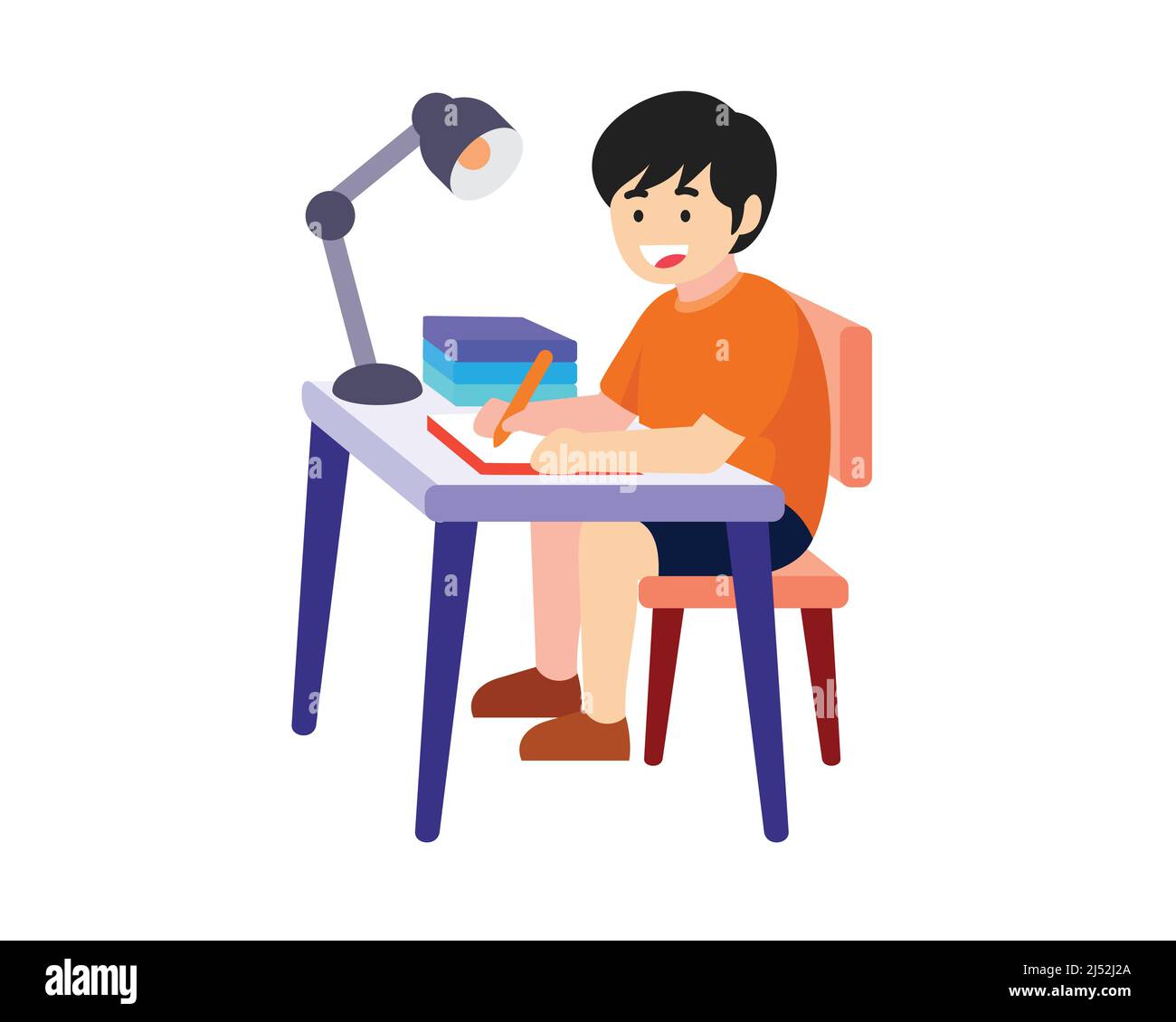 A Boy Studying with Joyful and Happy Feeling Vector Stock Vector Image ...
