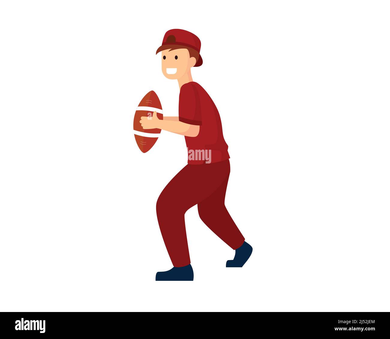 a Boy Holding Rugby Ball with Ready to Throw Gesture Illustration Vector Stock Vector