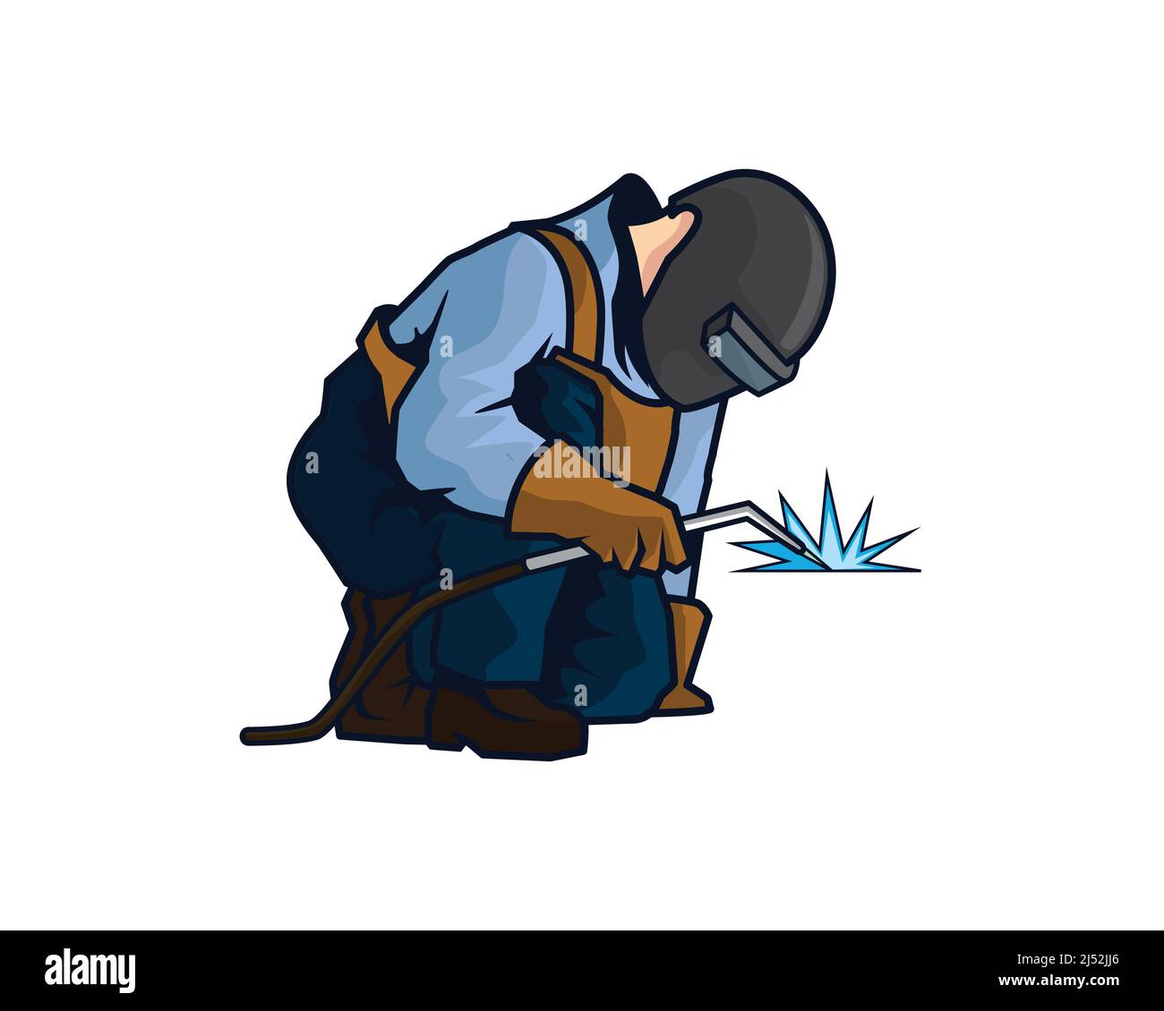 A Welder Man is in the Middle of Welding Illustration Vector Stock Vector