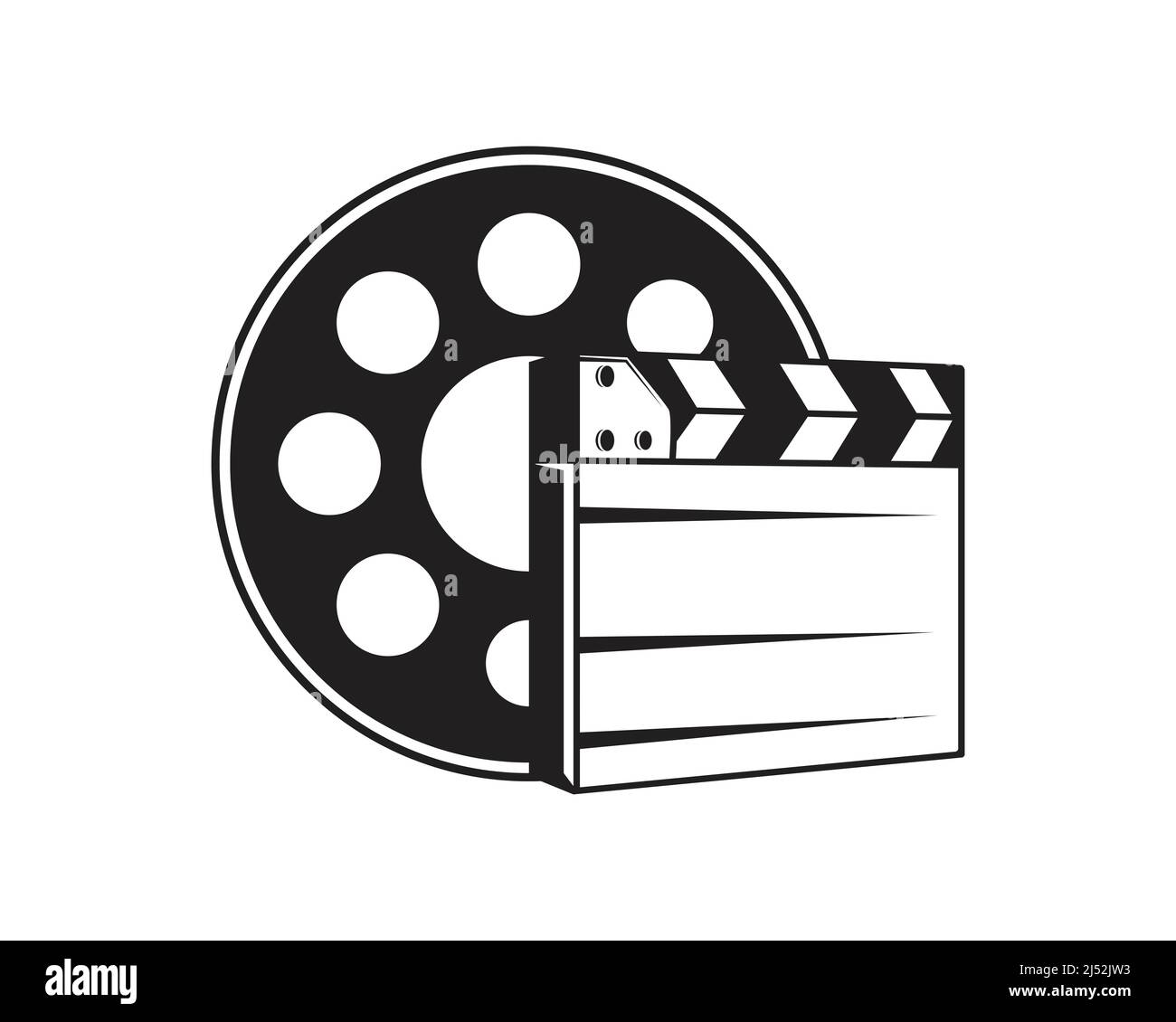 Clapperboard with Film Roll Illustration with Silhouette Style Vector Stock Vector
