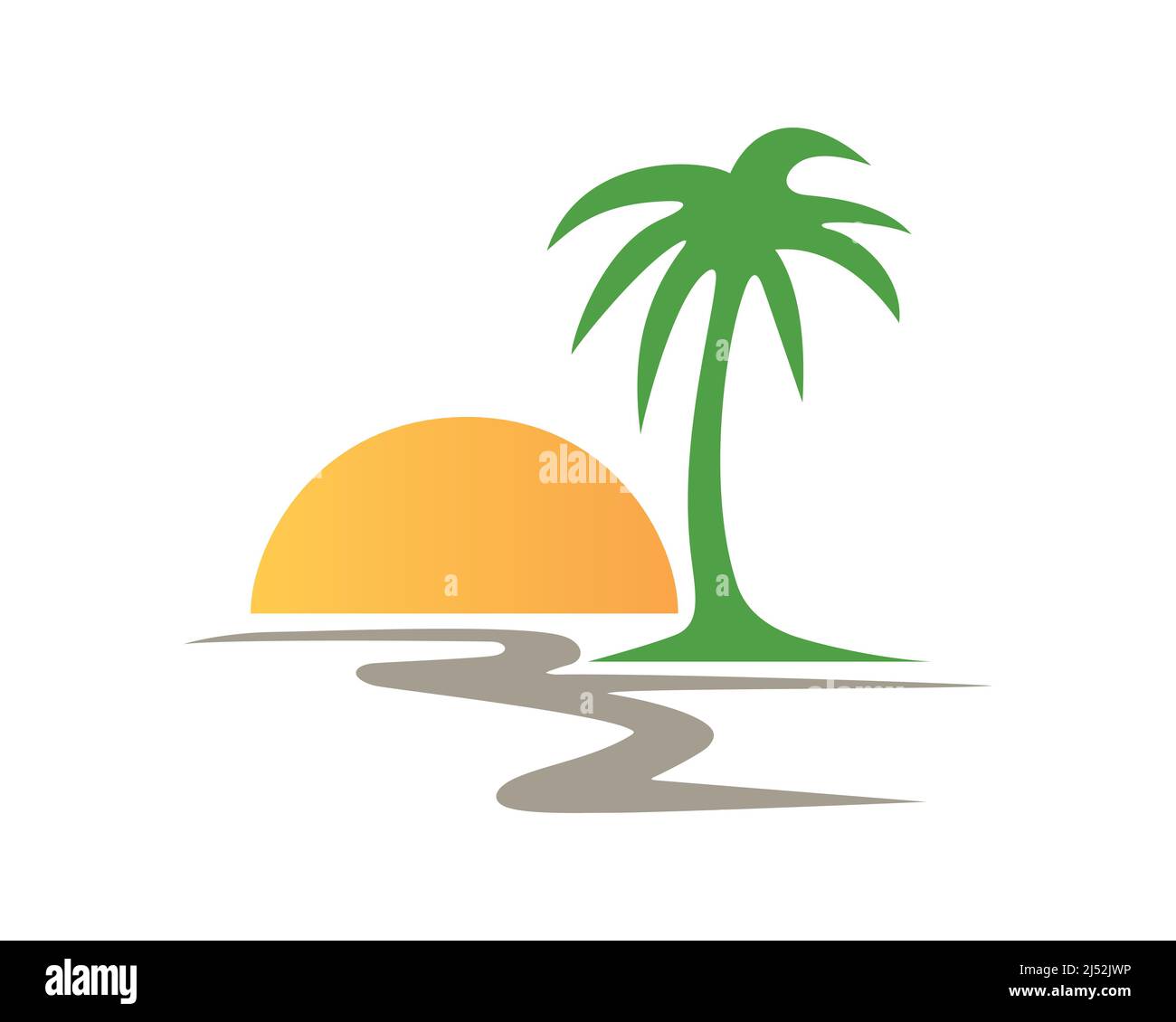 Beach combined with Sunset and Palm Tree Simple Illustration Stock Vector