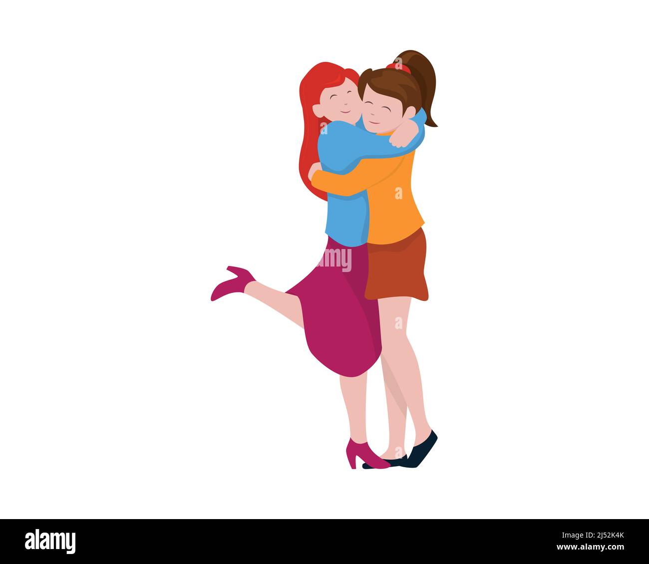 a Girl's Giving Warm Hug to Her Friend Illustration Vector Stock Vector