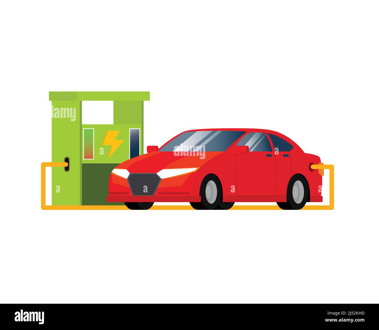 Electric Car's in Charging at Electric Vehicle Charging Station Illustration Vector Stock Vector