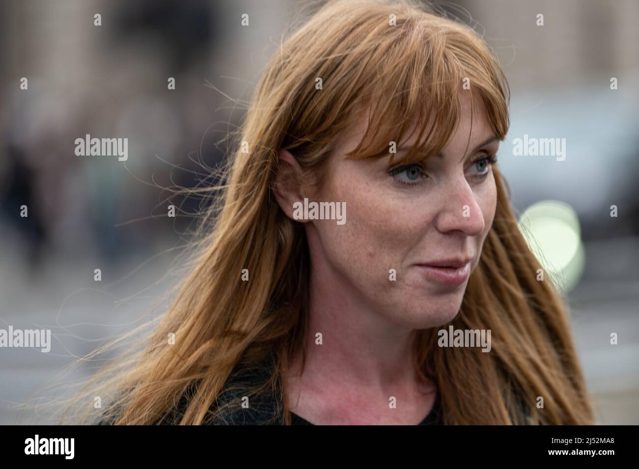 London, UK. 19th Apr, 2022. Angela Rayner, Deputy Leader of the labour party and MP for Ashton-under-Lyne arrives at the House of commons amid a demonstration. Credit: Ian Davidson/Alamy Live News Stock Photo