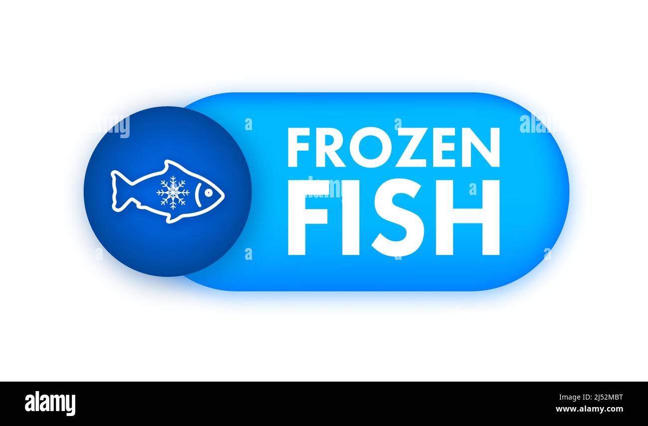 Frozen fish. Frosted organic seafood, food. Vector stock illustration