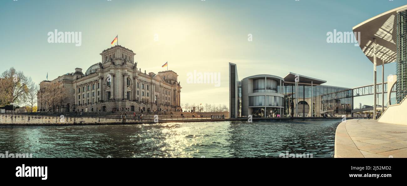 the government district with the famous reichstag in berlin, germany Stock Photo
