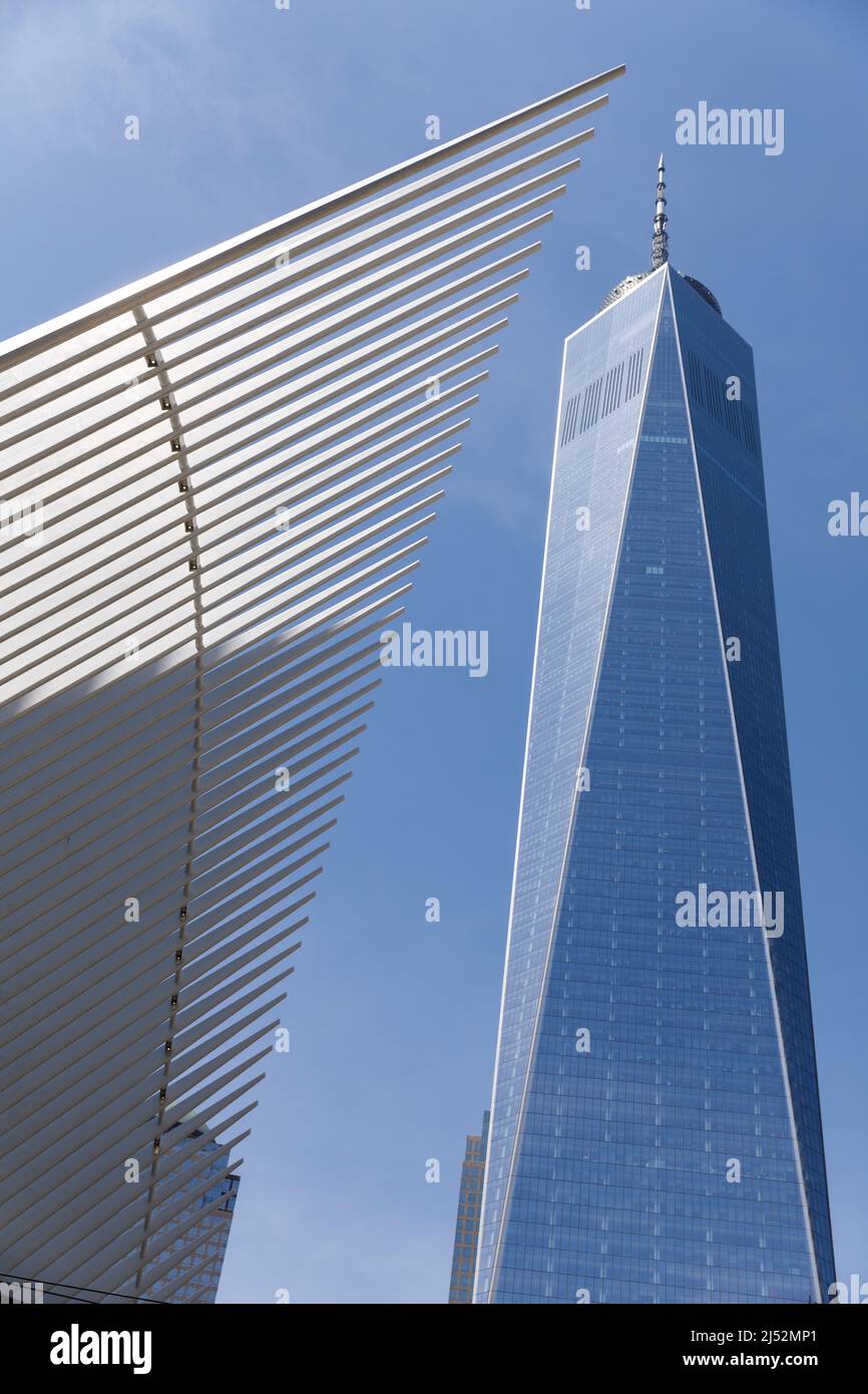 Santiago Calatrava designed the PATH railway station next to One World Trade Center, Financial District,  New York, NY, USA. Stock Photo