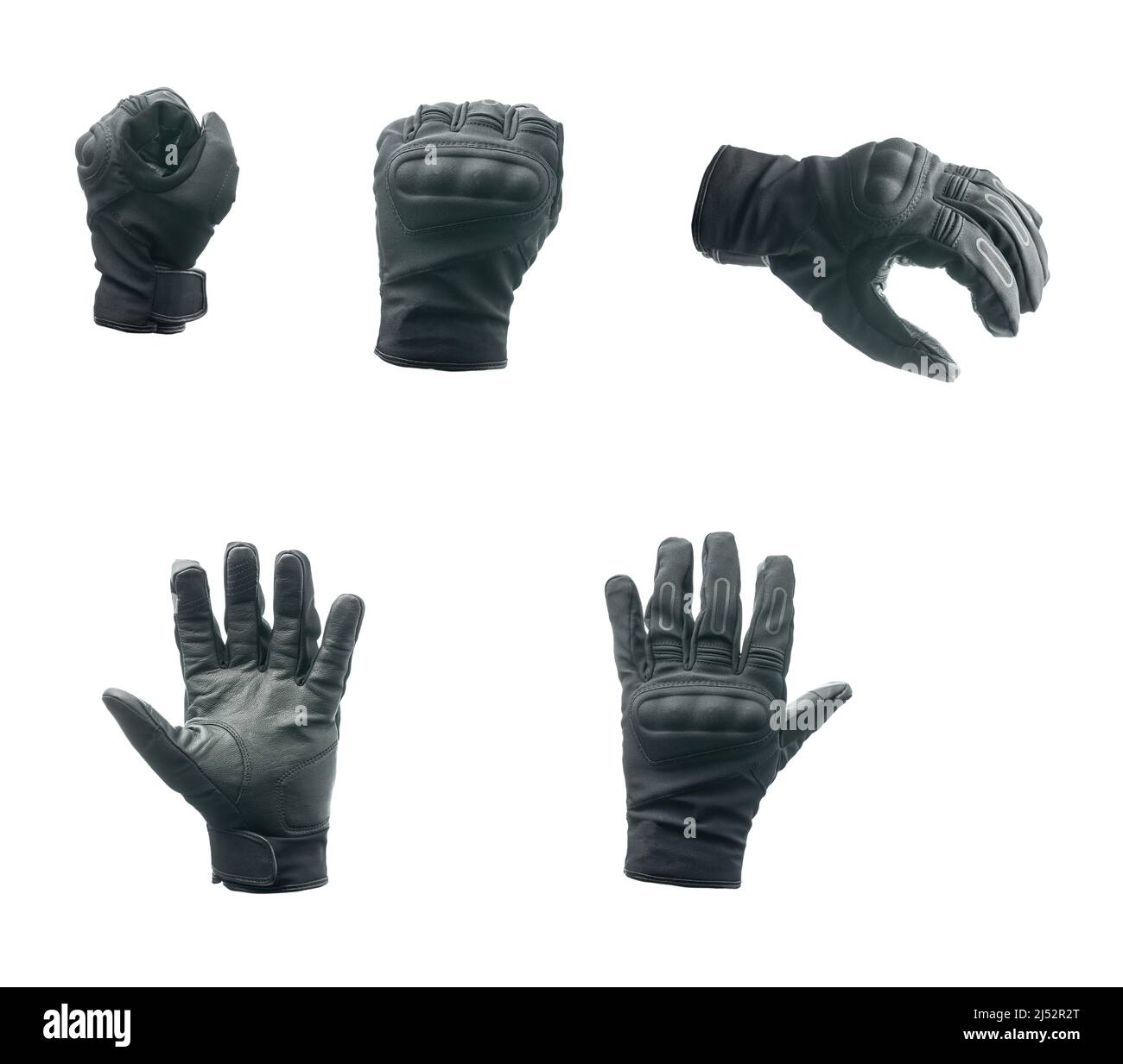 Black motorcycle gloves isolated on a white background. Stock Photo