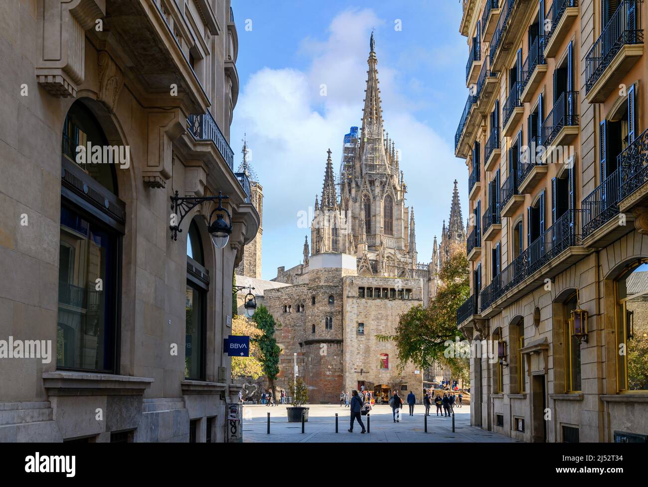 Barcelona, Spain. View of Barcelona Cathedral - Catedral de la Santa Cruz y Santa Eulalia (the Holy Cross and Saint Eulalia) Stock Photo