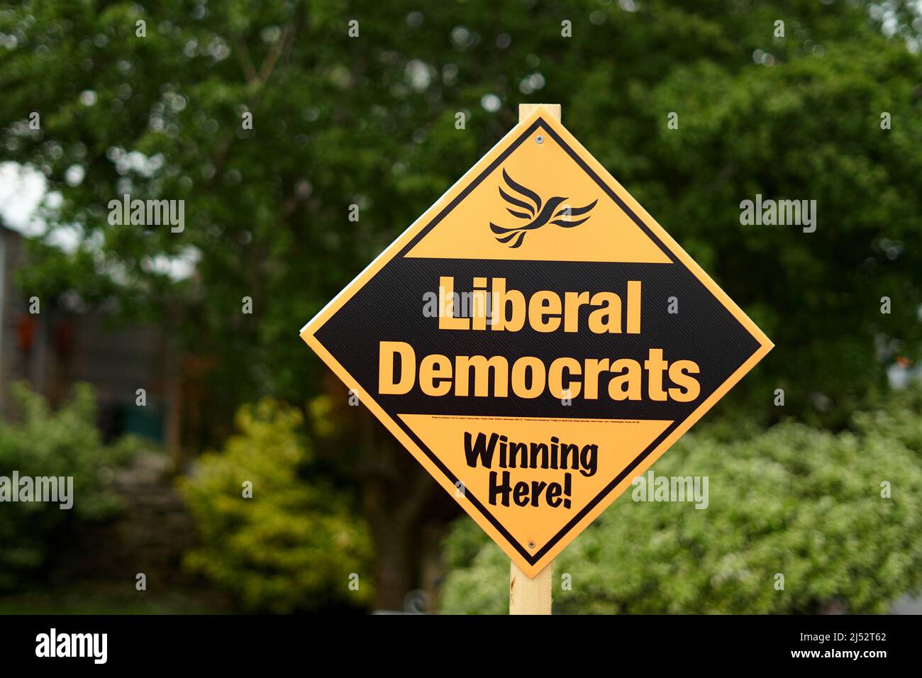 Liberal Democrat orange poster indicating forthcoming council election Stock Photo