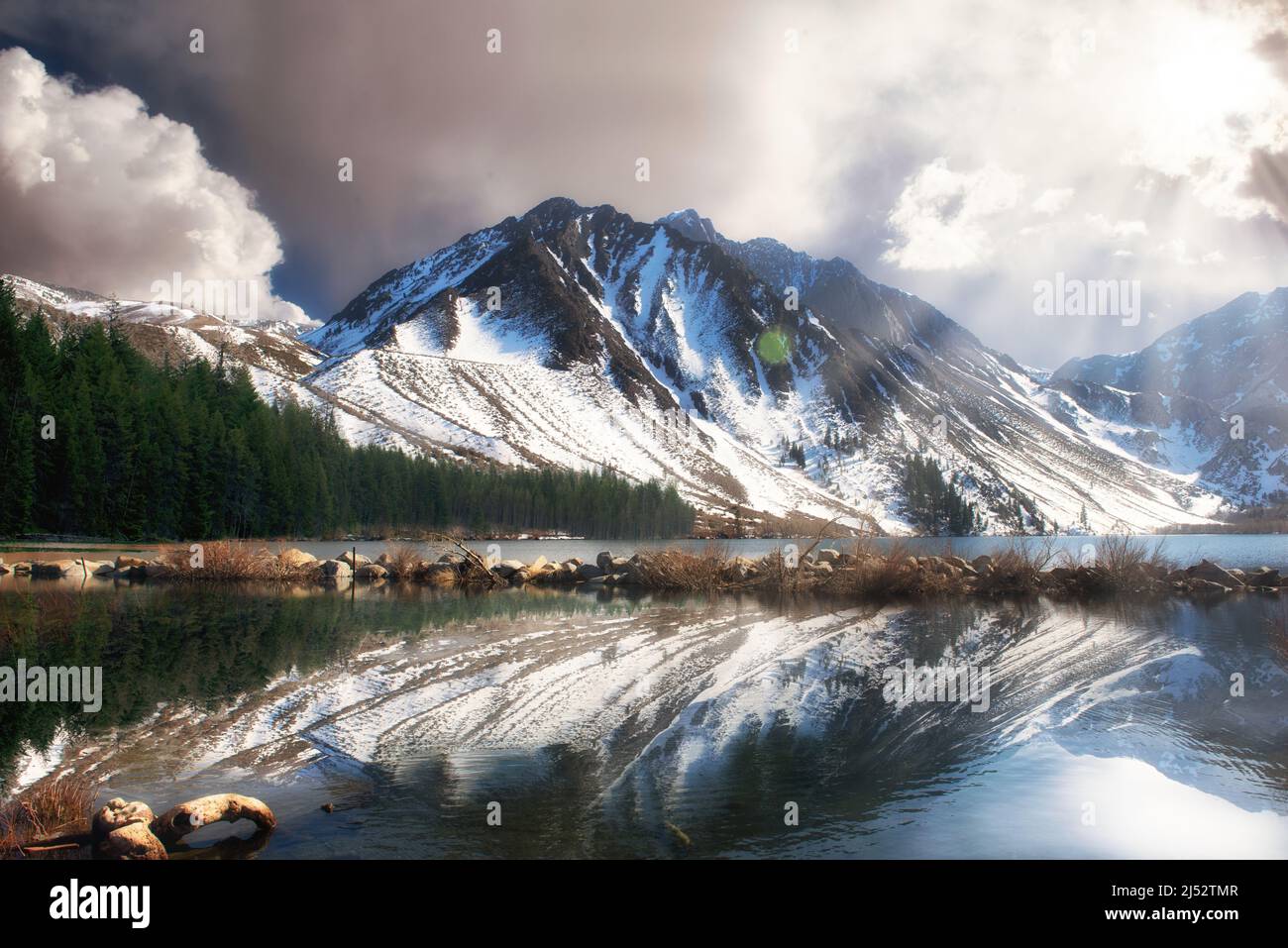 Mt Morrison reflections in Convict Lake, Mono County, California, USA Stock Photo