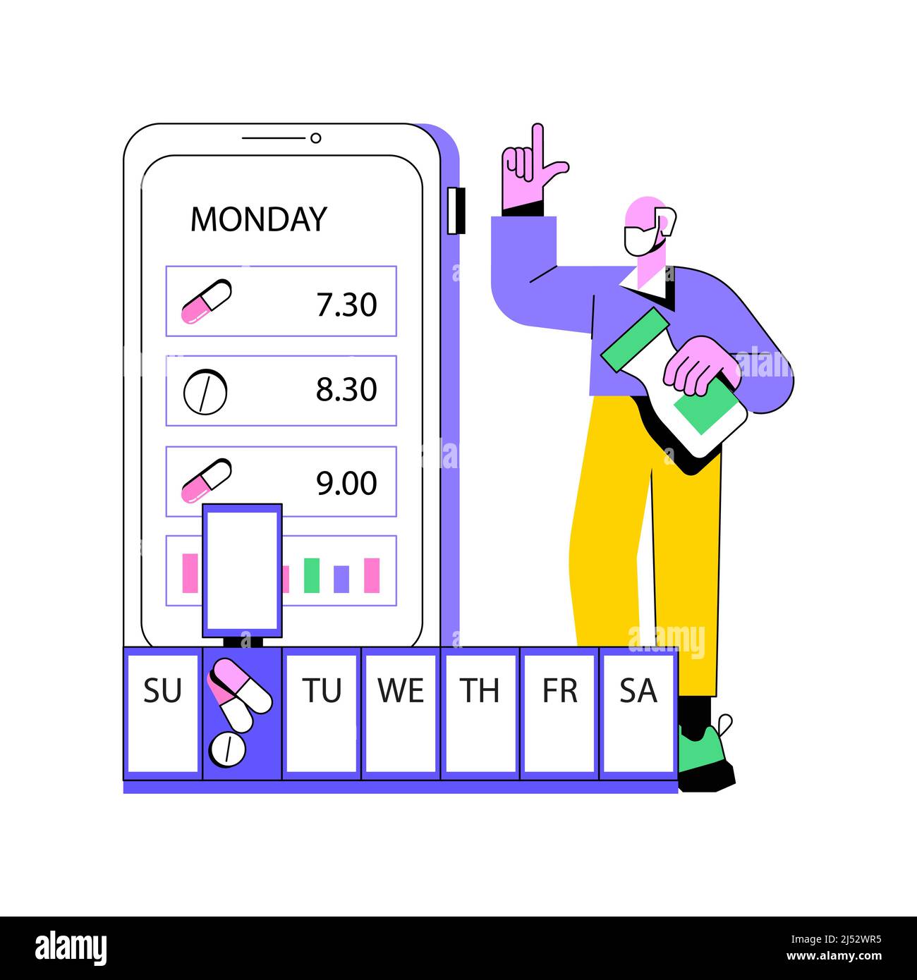 Smart pill boxes abstract concept vector illustration. App controlled
