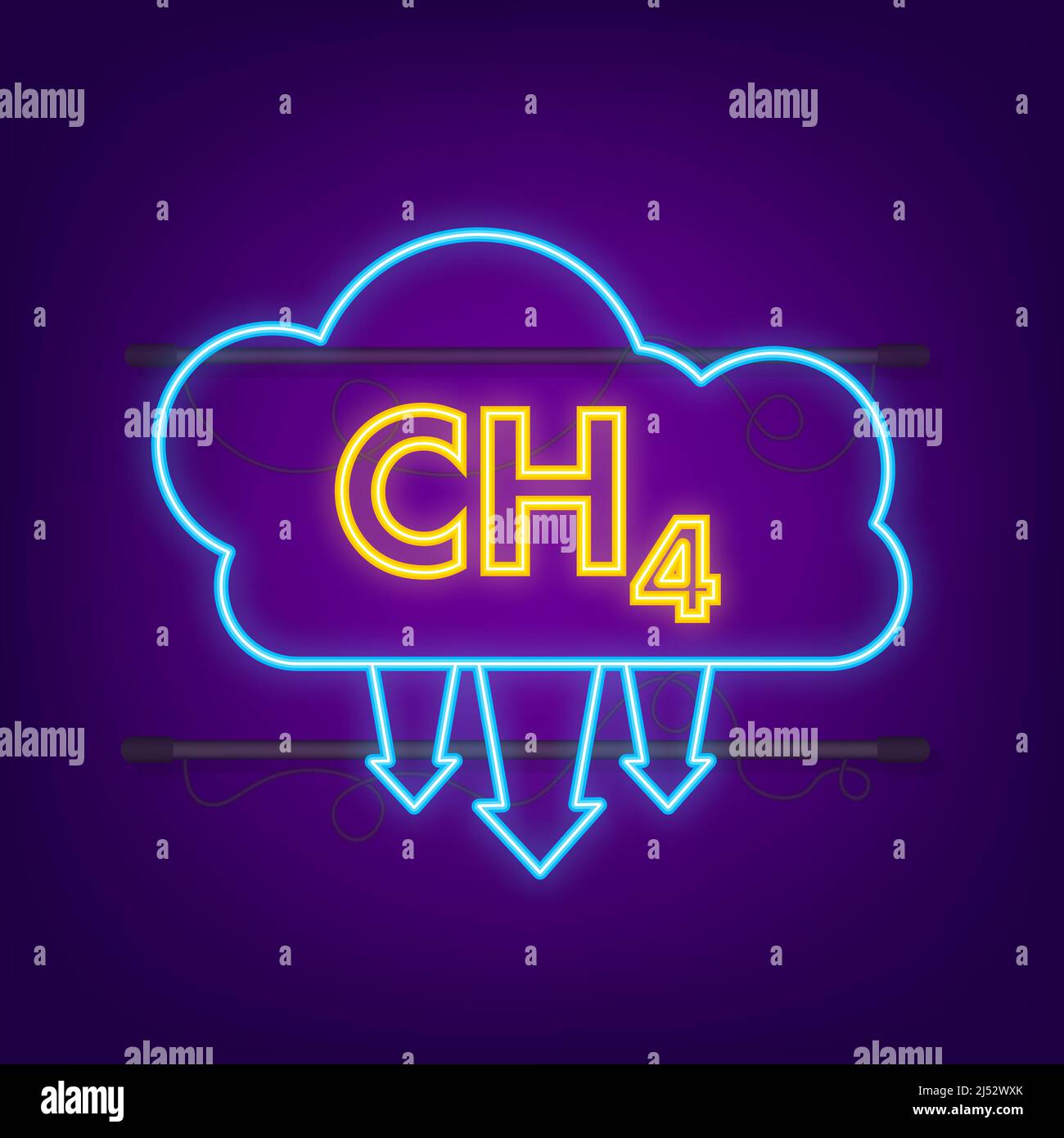 Methane, CH4 gas emissions reduction neon icon. Main component of fossil natural gas. Vector stock illustration. Stock Vector